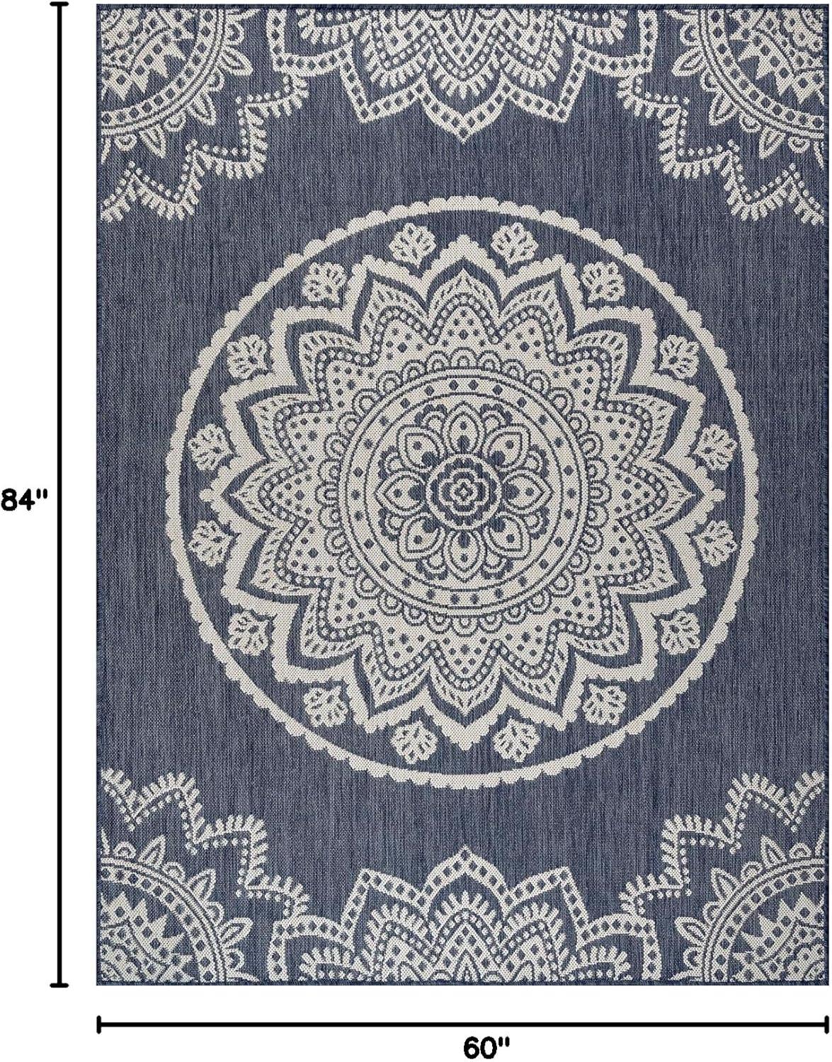 image:imageCAMILSON Outdoor Rug 5x7 Modern Area Rugs for Indoor and Outdoor Patios and Porches Waterproof Washable NonShedding EasytoClean Outside Carpet 5 x 7 Medallion Dark GreyLight GreyMedallion Blue White