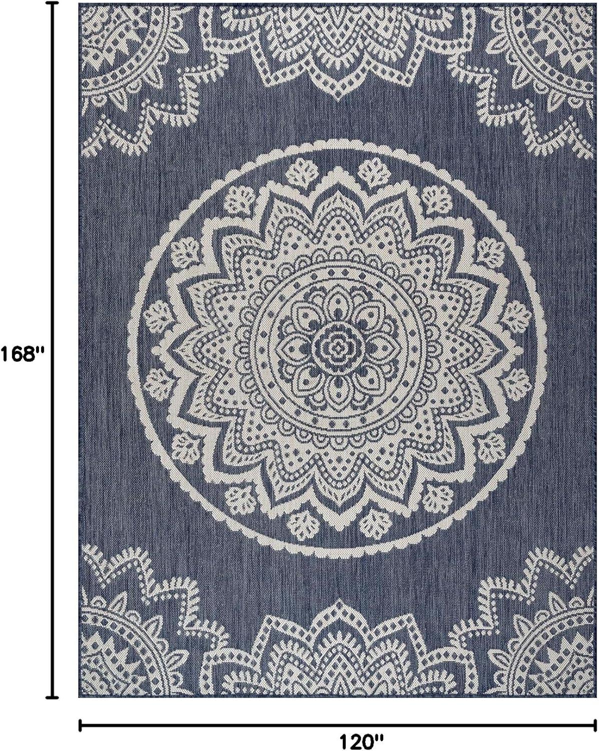 image:imageCAMILSON Outdoor Rug 5x7 Modern Area Rugs for Indoor and Outdoor Patios and Porches Waterproof Washable NonShedding EasytoClean Outside Carpet 5 x 7 Medallion Dark GreyLight GreyMedallion Blue White