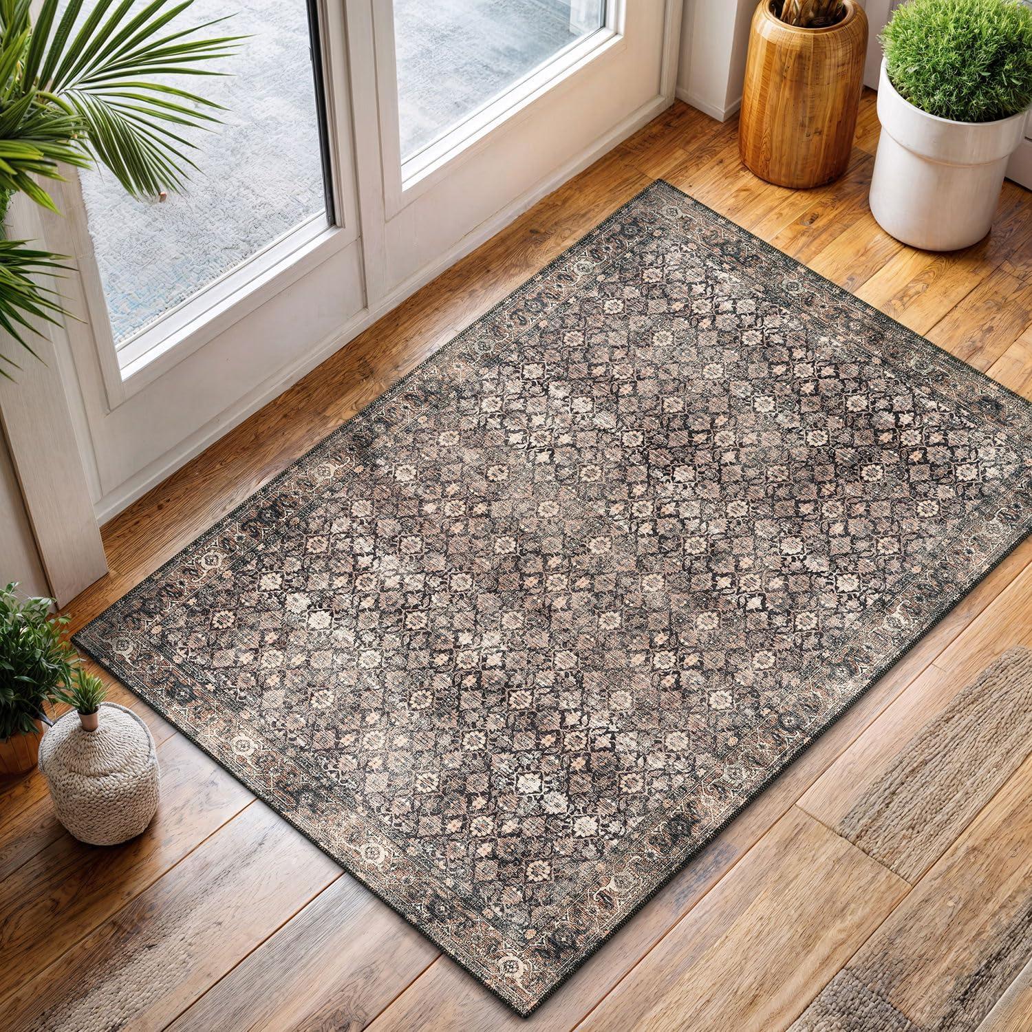 image:imageCAMILSON Printed Bathroom Rugs Oriental Retro Vintage Floral Area Rug 2x3 NonShedding Ultra Thin Super Strong Stain Resistant Indoor Carpet for Hallway Kitchen 2 x 3  Wood Beige