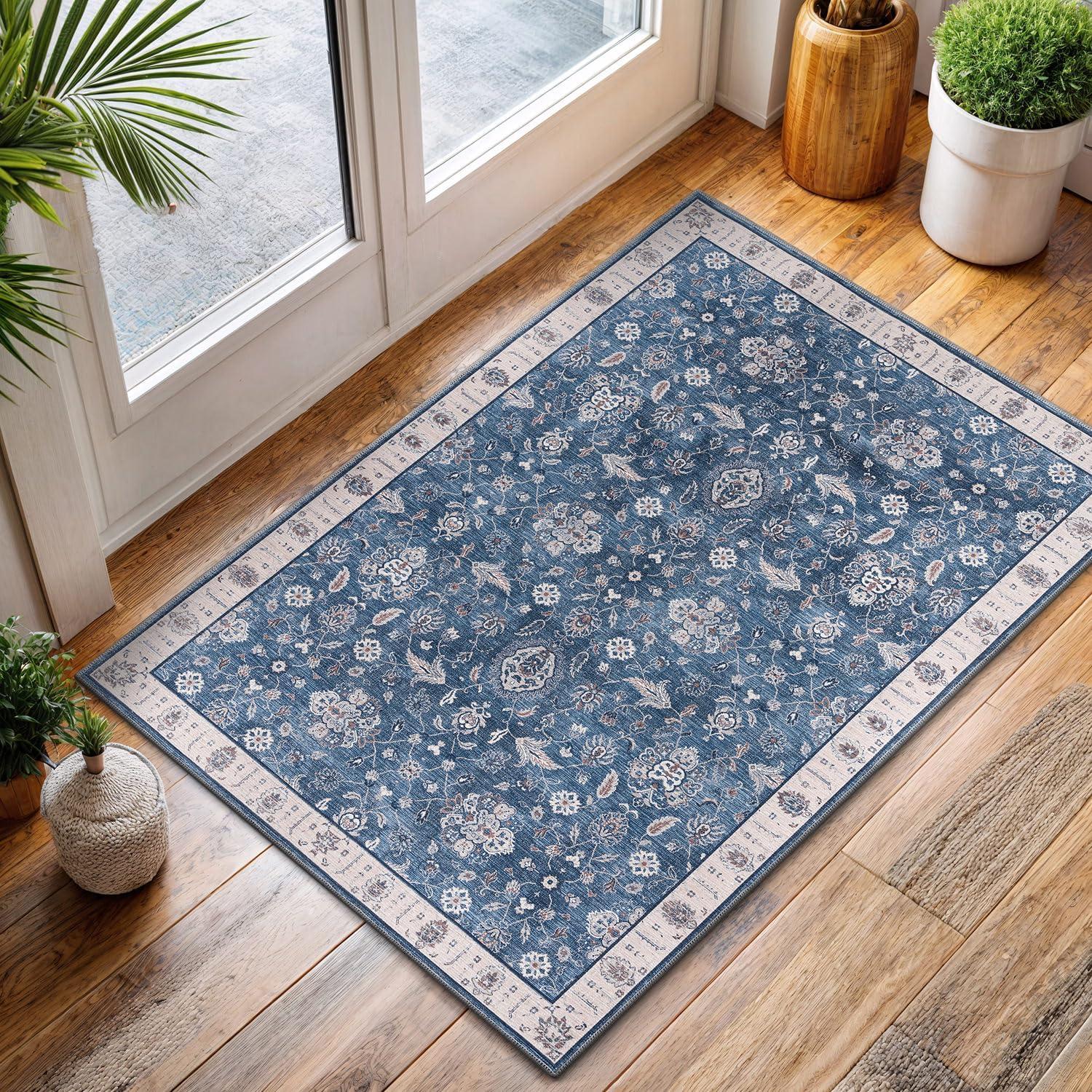 image:imageCAMILSON Printed Bathroom Rugs Oriental Retro Vintage Floral Area Rug 2x3 NonShedding Ultra Thin Super Strong Stain Resistant Indoor Carpet for Hallway Kitchen Office 2 x 3  Navy Blue
