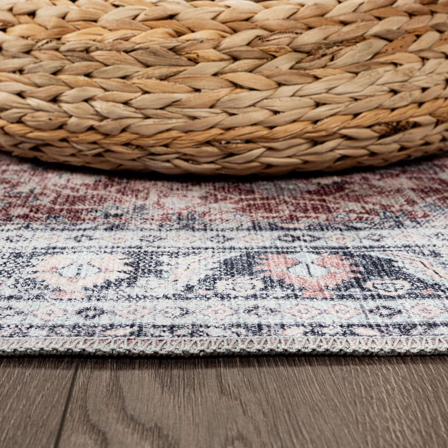 image:imageCAMILSON Printed Bathroom Rugs Oriental Retro Vintage Floral Area Rug 2x3 NonShedding Ultra Thin Super Strong Stain Resistant Indoor Carpet for Hallway Kitchen Office 2 x 3 Rust Red