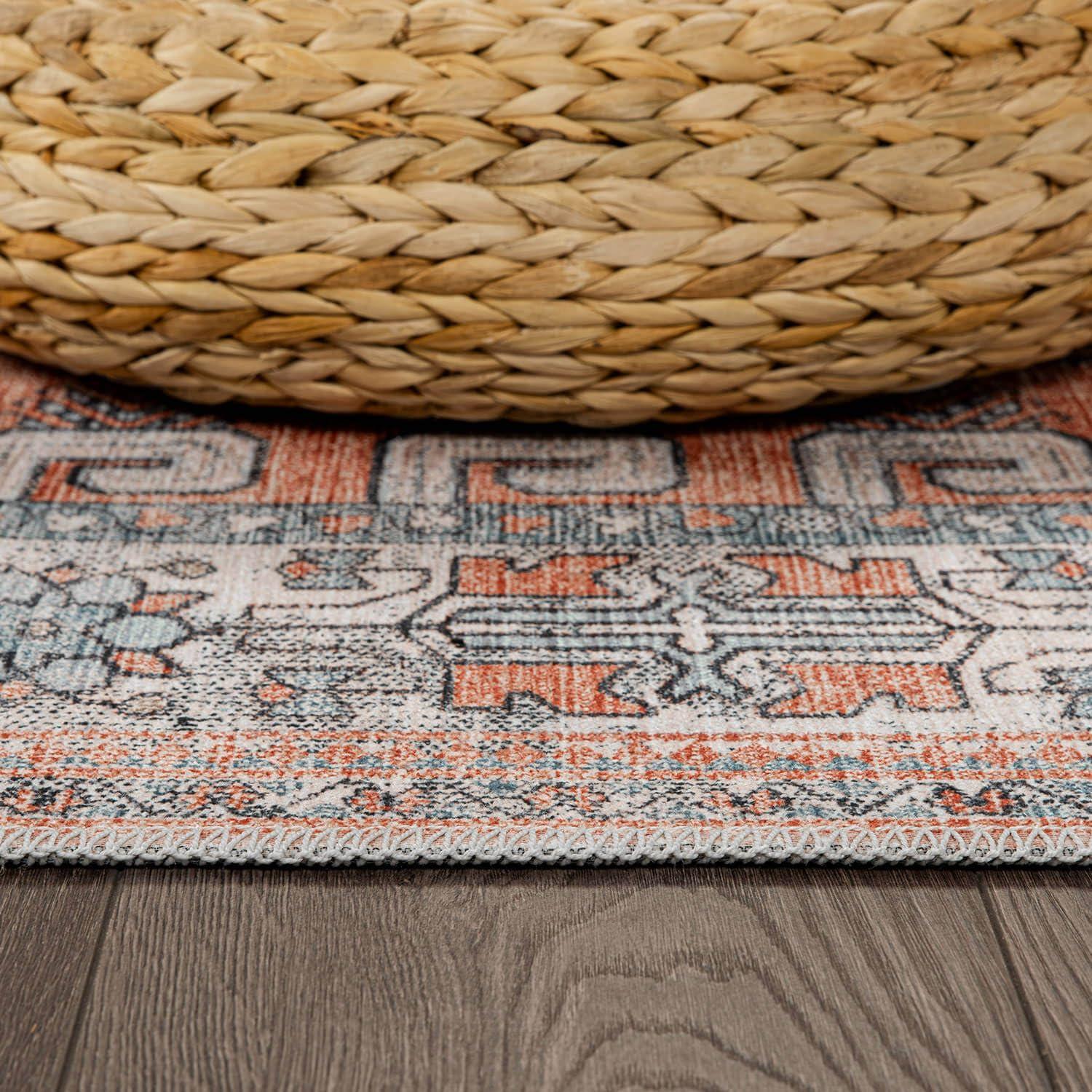 image:imageCAMILSON Printed Bathroom Rugs Oriental Retro Vintage Medallion Area Rug 2x3 NonShedding Ultra Thin Super Strong Stain Resistant Indoor Carpet for Hallway Kitchen Office 2 x 3 Orange