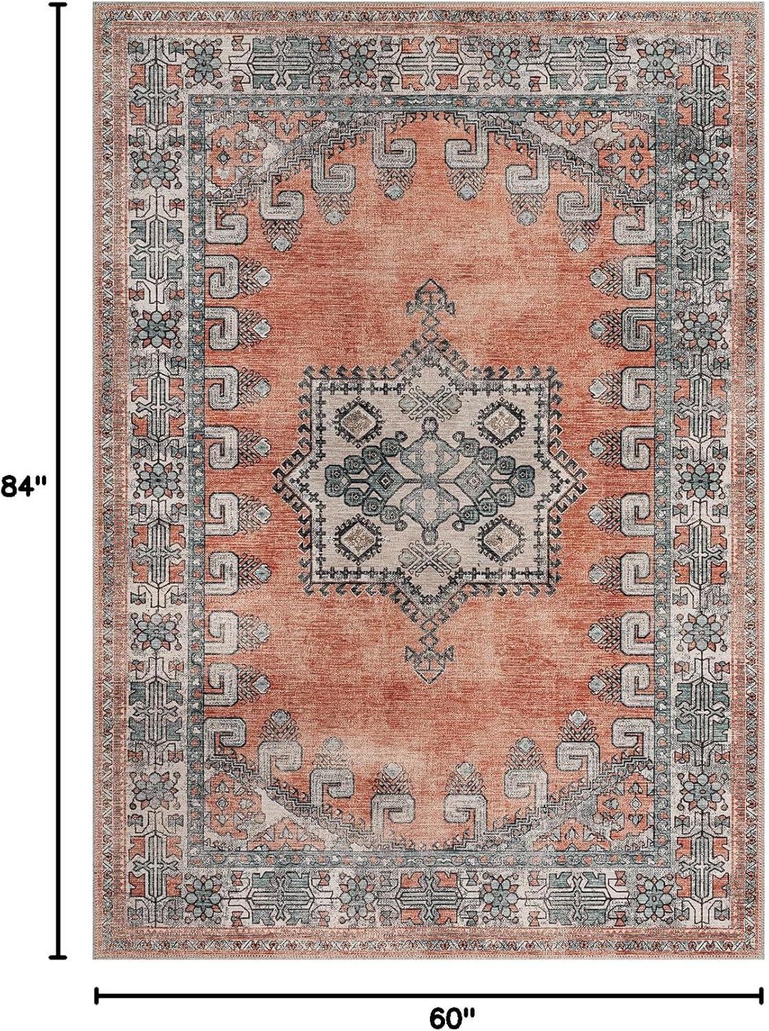 image:imageCAMILSON Printed Living Room Rugs Oriental Retro Distressed Medallion Area Rug 5x7 NonShedding Ultra Thin Super Strong Stain Resistant Indoor Carpet for Hallway Kitchen 5 x 7 Orange