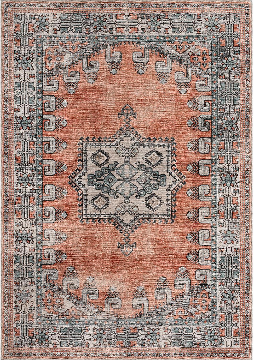 image:imageCAMILSON Printed Living Room Rugs Oriental Retro Distressed Medallion Area Rug 5x7 NonShedding Ultra Thin Super Strong Stain Resistant Indoor Carpet for Hallway Kitchen 5 x 7 Orange