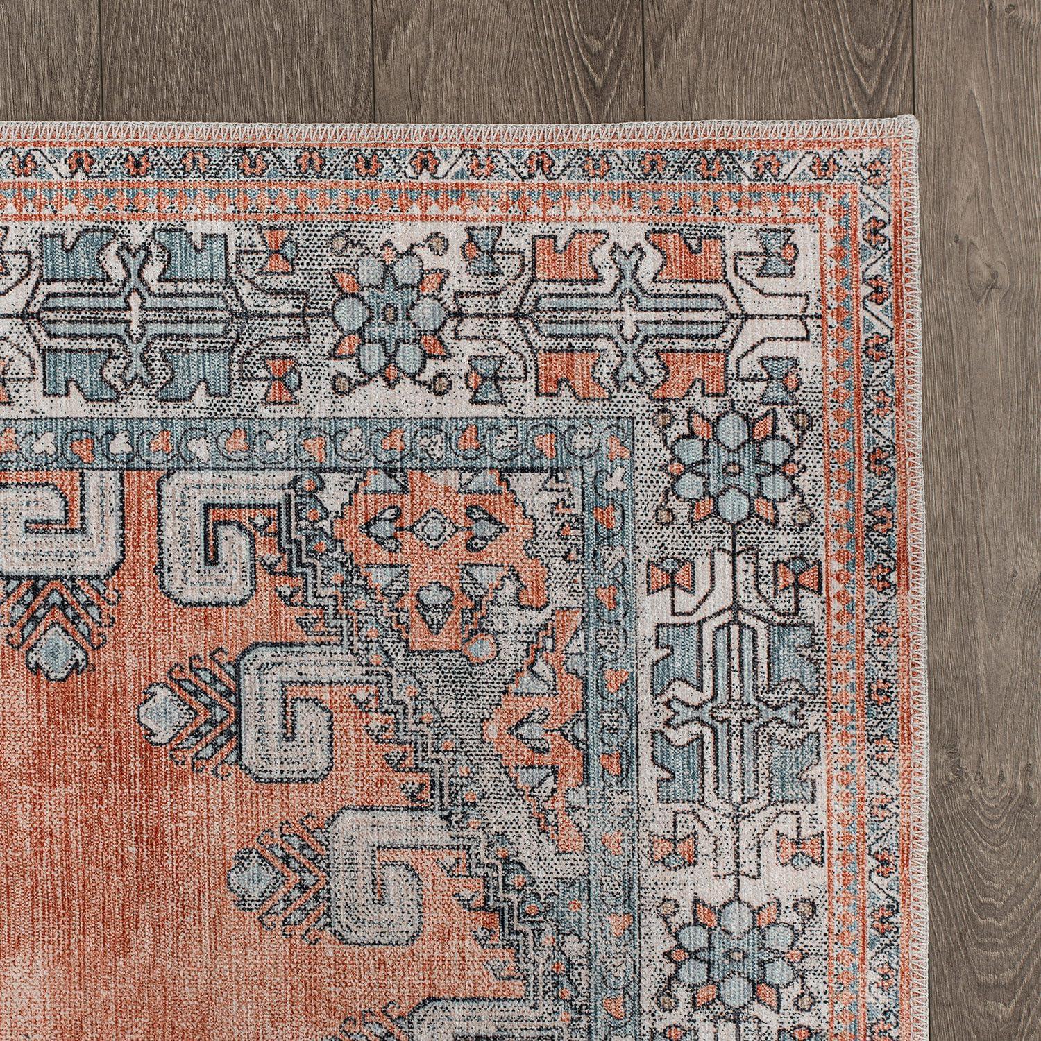 image:imageCAMILSON Printed Living Room Rugs Oriental Retro Distressed Medallion Area Rug 5x7 NonShedding Ultra Thin Super Strong Stain Resistant Indoor Carpet for Hallway Kitchen 5 x 7 Orange
