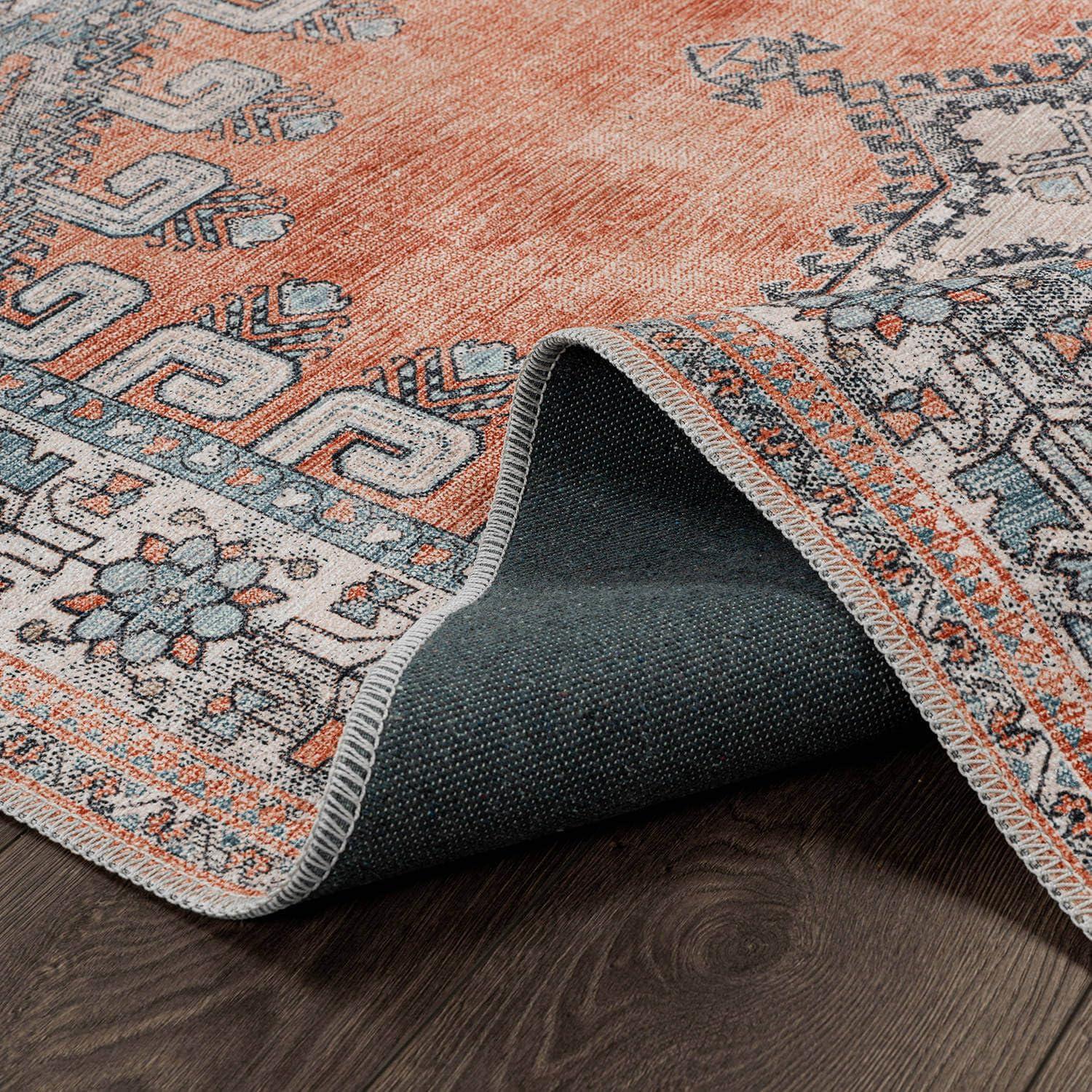 image:imageCAMILSON Printed Living Room Rugs Oriental Retro Distressed Medallion Area Rug 5x7 NonShedding Ultra Thin Super Strong Stain Resistant Indoor Carpet for Hallway Kitchen 5 x 7 Orange