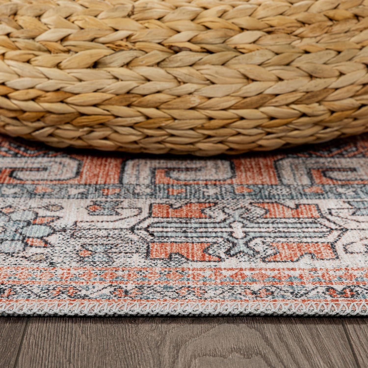 image:imageCAMILSON Printed Living Room Rugs Oriental Retro Distressed Medallion Area Rug 5x7 NonShedding Ultra Thin Super Strong Stain Resistant Indoor Carpet for Hallway Kitchen 5 x 7 Orange