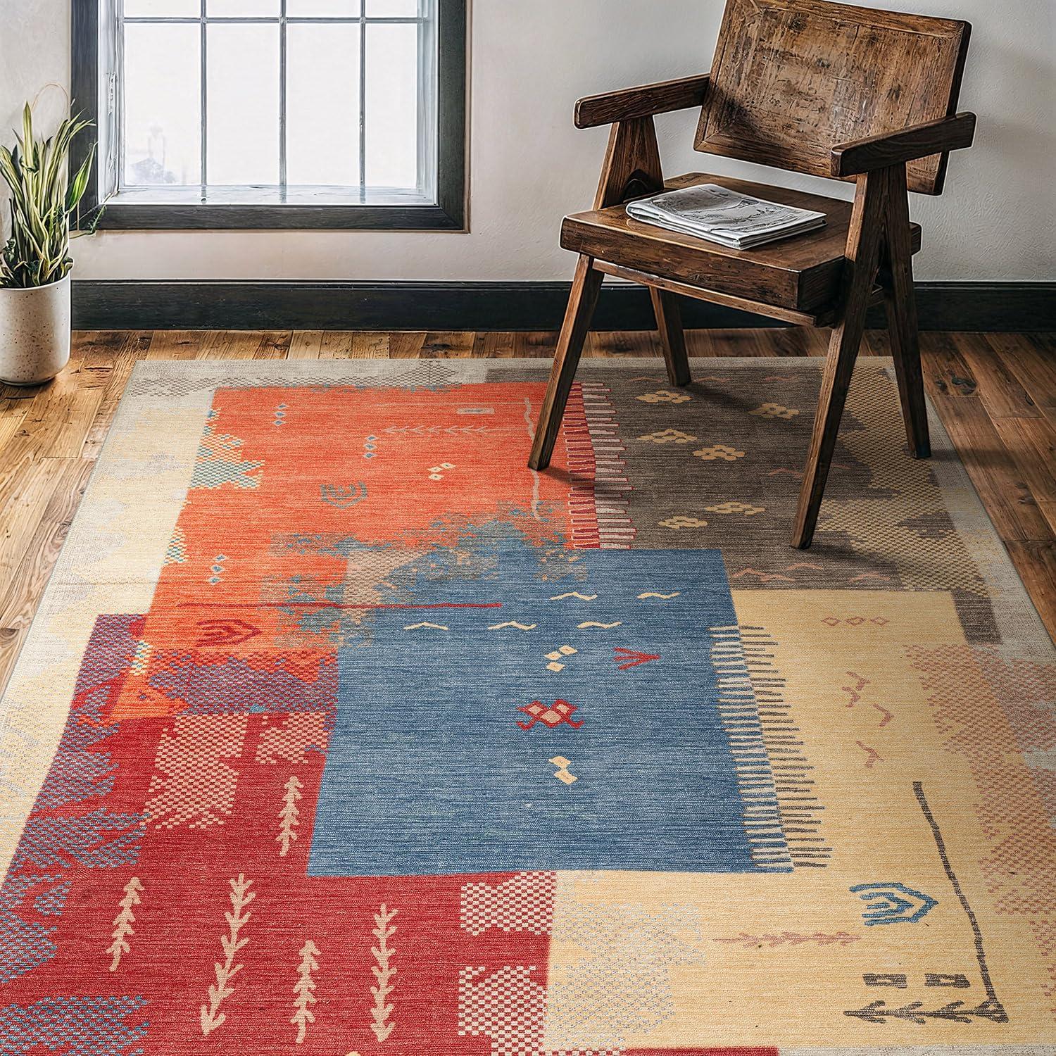 image:imageCAMILSON Printed Living Room Rugs Oriental Retro Traditional Area Rug 5x7 NonShedding Ultra Thin Super Strong Stain Resistant Indoor Carpet for Hallway Kitchen Office 5 x 7 Multicolor