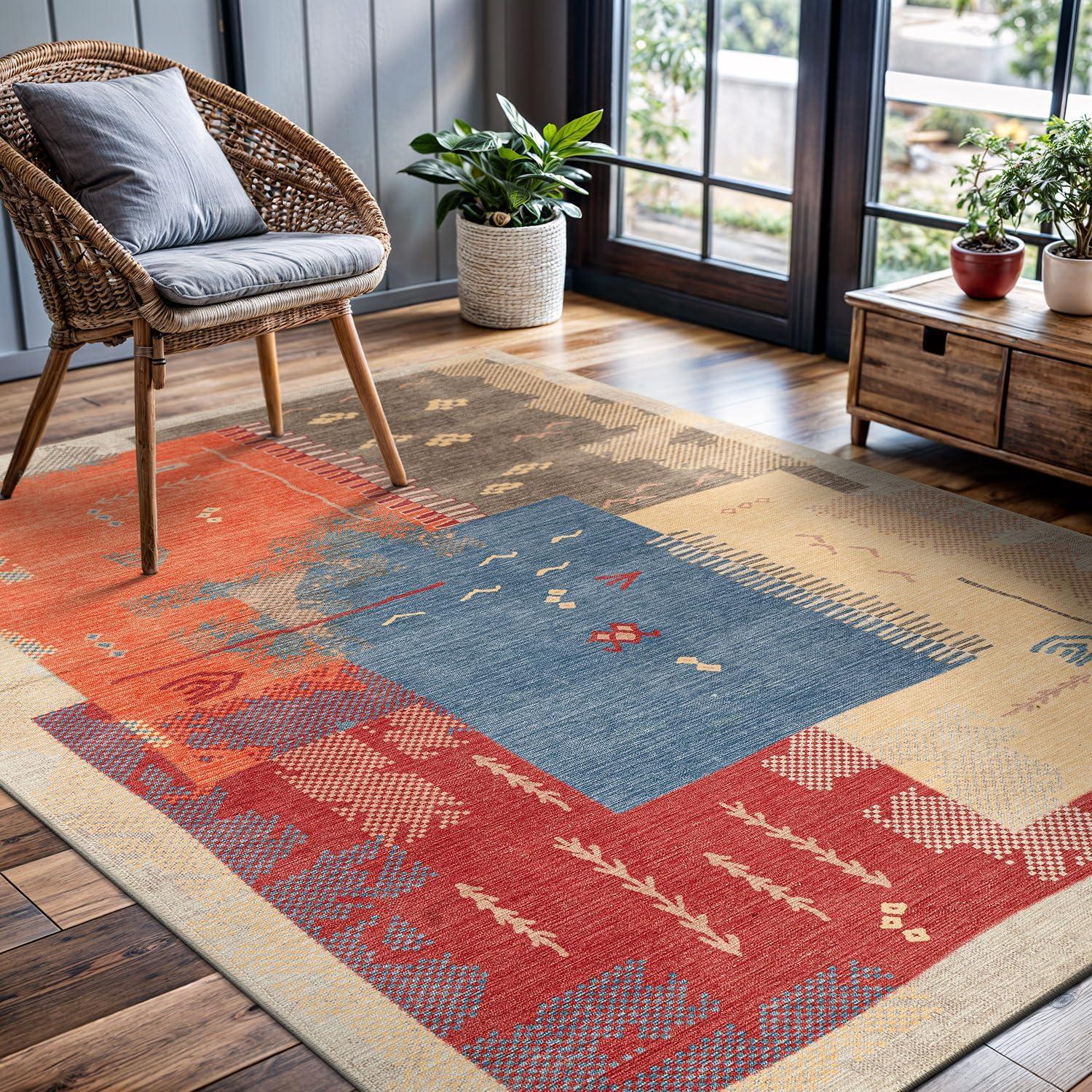 image:imageCAMILSON Printed Living Room Rugs Oriental Retro Traditional Area Rug 5x7 NonShedding Ultra Thin Super Strong Stain Resistant Indoor Carpet for Hallway Kitchen Office 5 x 7 Multicolor