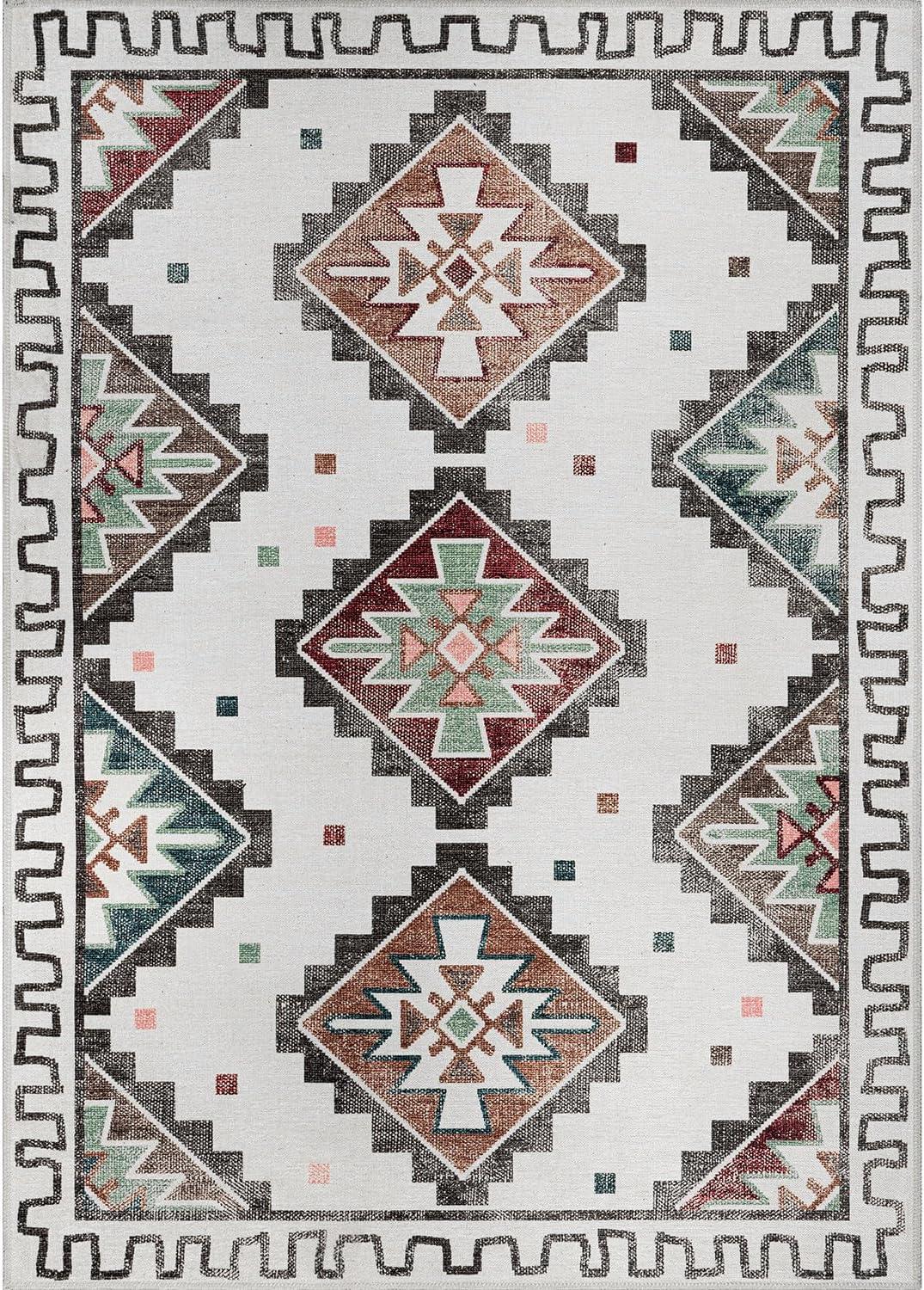 image:imageCAMILSON Printed Living Room Rugs Oriental Retro Traditional Vintage Moroccan Area Rug 5x7 NonShedding Ultra Thin Super Strong Stain Resistant Indoor Carpet for Hallway Kitchen 5 x 7 Beige
