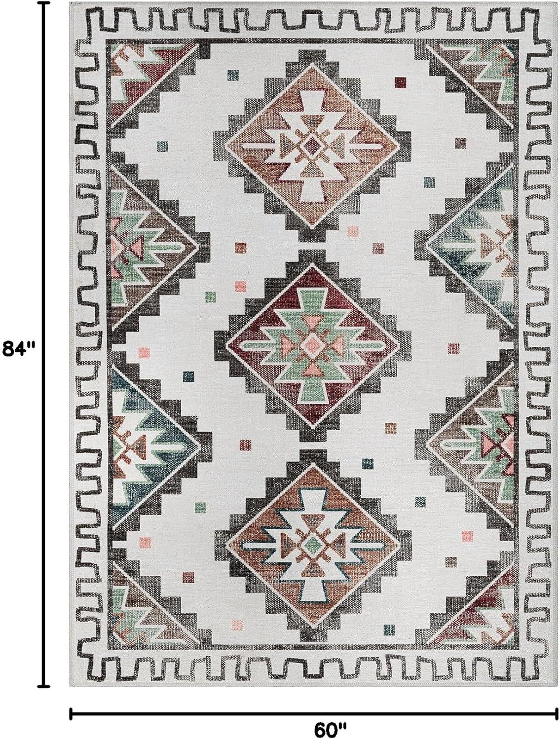 image:imageCAMILSON Printed Living Room Rugs Oriental Retro Traditional Vintage Moroccan Area Rug 5x7 NonShedding Ultra Thin Super Strong Stain Resistant Indoor Carpet for Hallway Kitchen 5 x 7 Beige