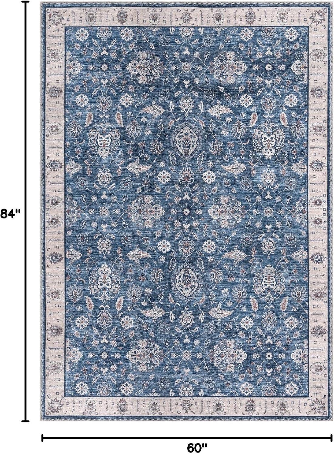 image:imageCAMILSON Printed Living Room Rugs Oriental Retro Vintage Floral Area Rug 5x7 NonShedding Ultra Thin Super Strong Stain Resistant Indoor Carpet for Hallway Kitchen 5 x 7 Navy Blue