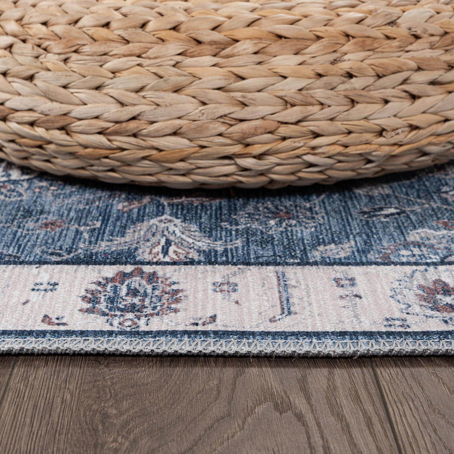 image:imageCAMILSON Printed Living Room Rugs Oriental Retro Vintage Floral Area Rug 5x7 NonShedding Ultra Thin Super Strong Stain Resistant Indoor Carpet for Hallway Kitchen 5 x 7 Navy Blue