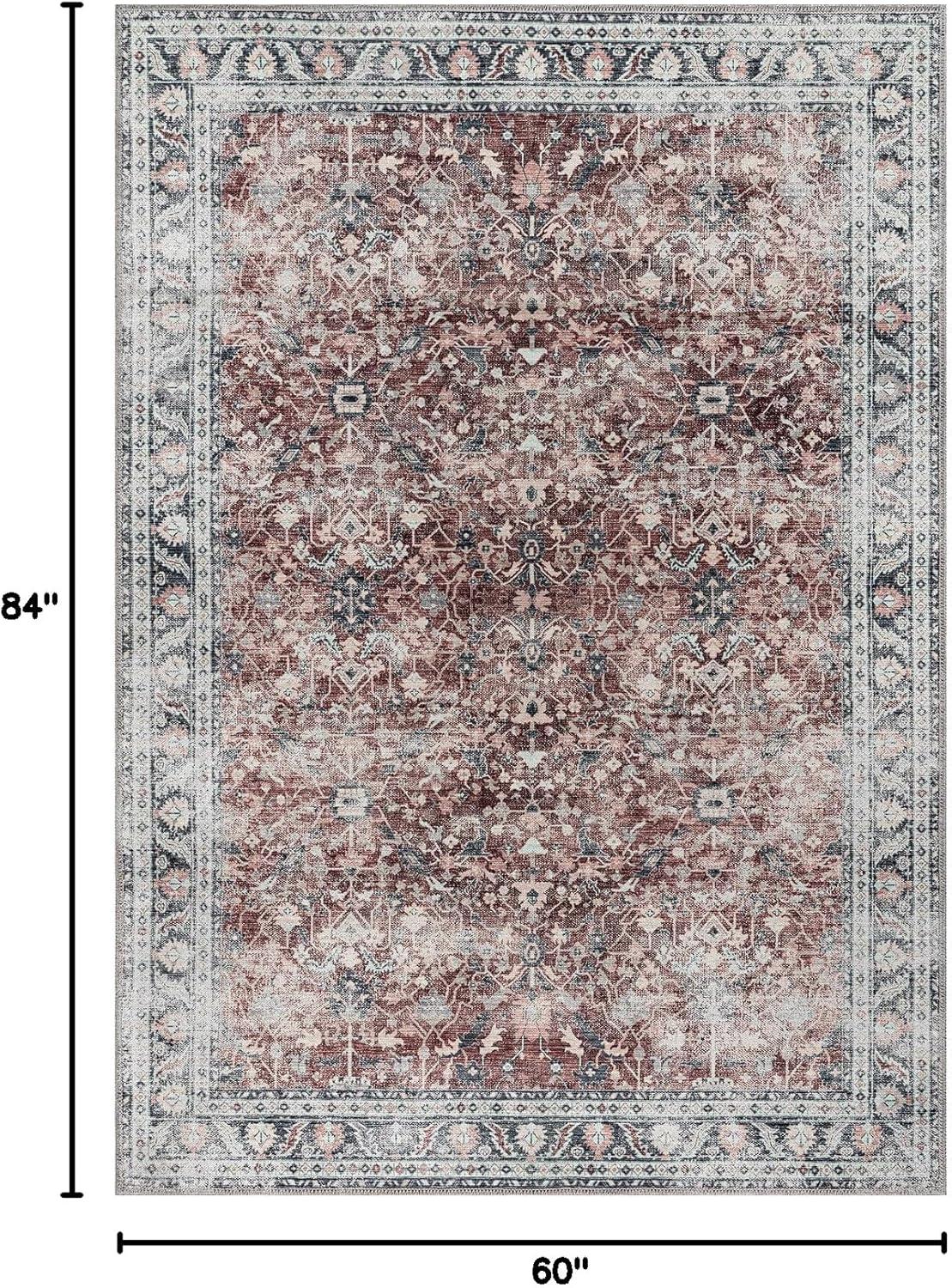 image:imageCAMILSON Printed Living Room Rugs Oriental Retro Vintage Floral Area Rug 5x7 NonShedding Ultra Thin Super Strong Stain Resistant Indoor Carpet for Hallway Kitchen Office 5 x 7  Rust Red