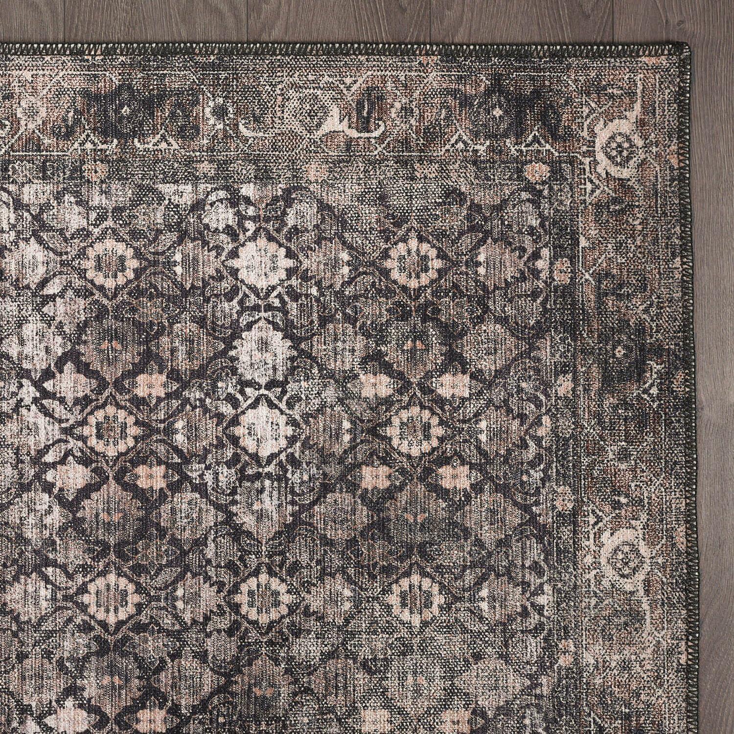 image:imageCAMILSON Printed Living Room Rugs Oriental Retro Vintage Floral Area Rug 5x7 NonShedding Ultra Thin Super Strong Stain Resistant Indoor Carpet for Hallway Kitchen 5 x 7  Wood Beige