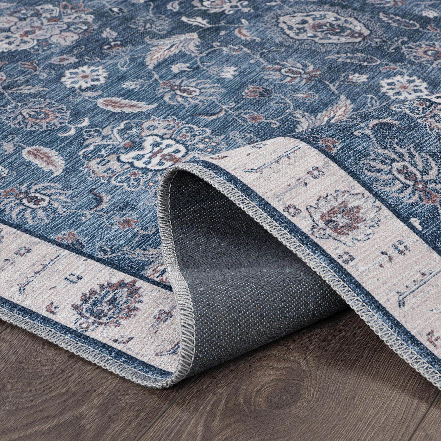 image:imageCAMILSON Printed Living Room Rugs Oriental Retro Vintage Floral Area Rug 5x7 NonShedding Ultra Thin Super Strong Stain Resistant Indoor Carpet for Hallway Kitchen 5 x 7 Navy Blue