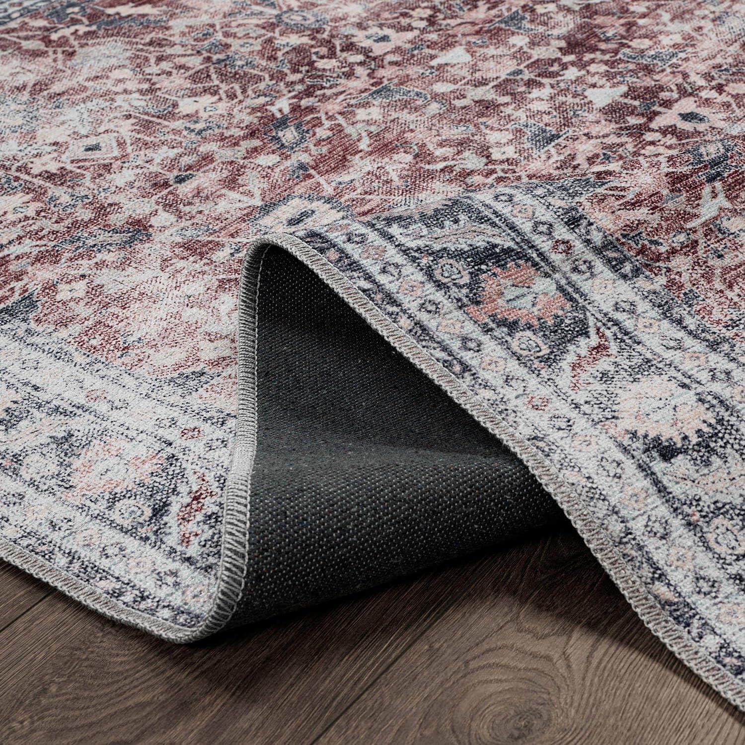 image:imageCAMILSON Printed Living Room Rugs Oriental Retro Vintage Floral Area Rug 5x7 NonShedding Ultra Thin Super Strong Stain Resistant Indoor Carpet for Hallway Kitchen Office 5 x 7  Rust Red