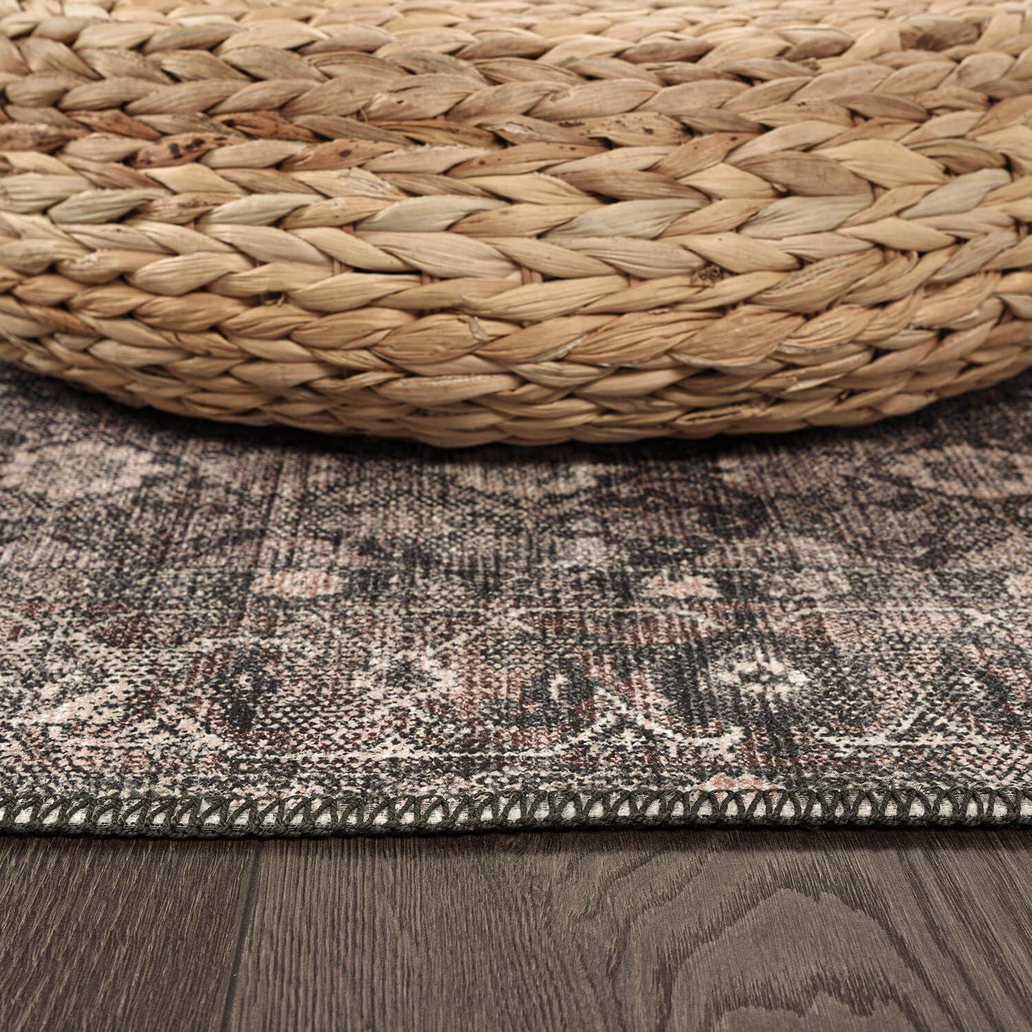 image:imageCAMILSON Printed Living Room Rugs Oriental Retro Vintage Floral Area Rug 5x7 NonShedding Ultra Thin Super Strong Stain Resistant Indoor Carpet for Hallway Kitchen 5 x 7  Wood Beige