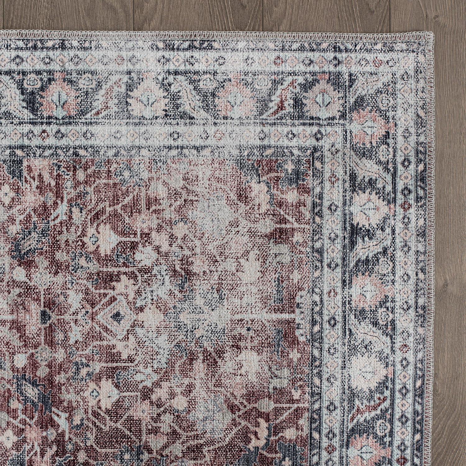 image:imageCAMILSON Printed Living Room Rugs Oriental Retro Vintage Floral Area Rug 9x12 NonShedding Ultra Thin Super Strong Stain Resistant Indoor Carpet for Hallway Kitchen Office 9 x 12  Rust Red