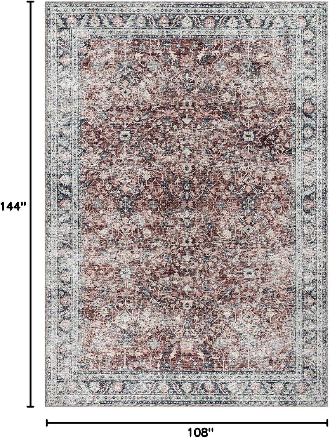 image:imageCAMILSON Printed Living Room Rugs Oriental Retro Vintage Floral Area Rug 9x12 NonShedding Ultra Thin Super Strong Stain Resistant Indoor Carpet for Hallway Kitchen Office 9 x 12  Rust Red