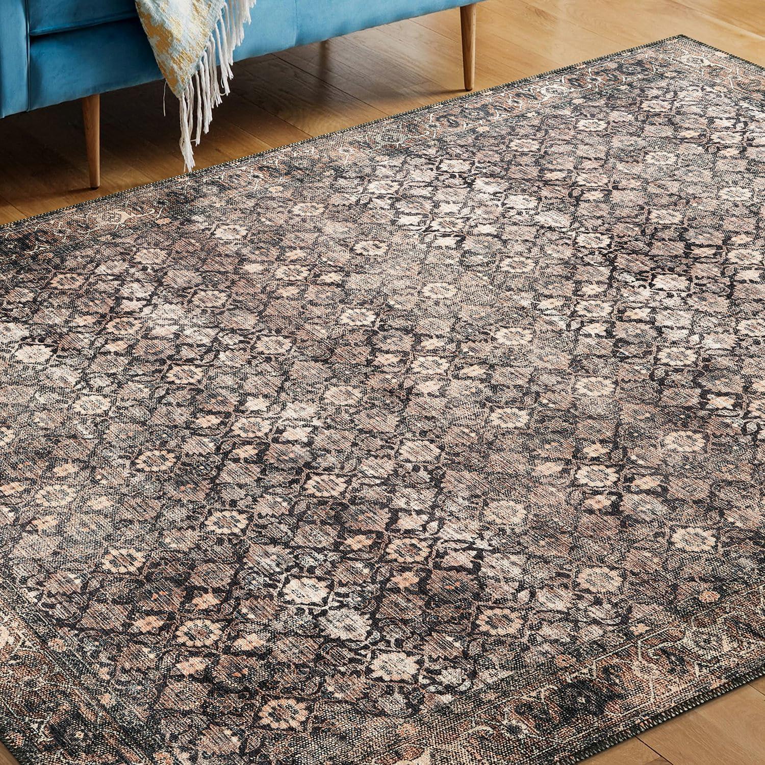 image:imageCAMILSON Printed Living Room Rugs Oriental Retro Vintage Floral Area Rug 9x12 NonShedding Ultra Thin Super Strong Stain Resistant Indoor Carpet for Hallway Kitchen 9 x 12  Wood Beige