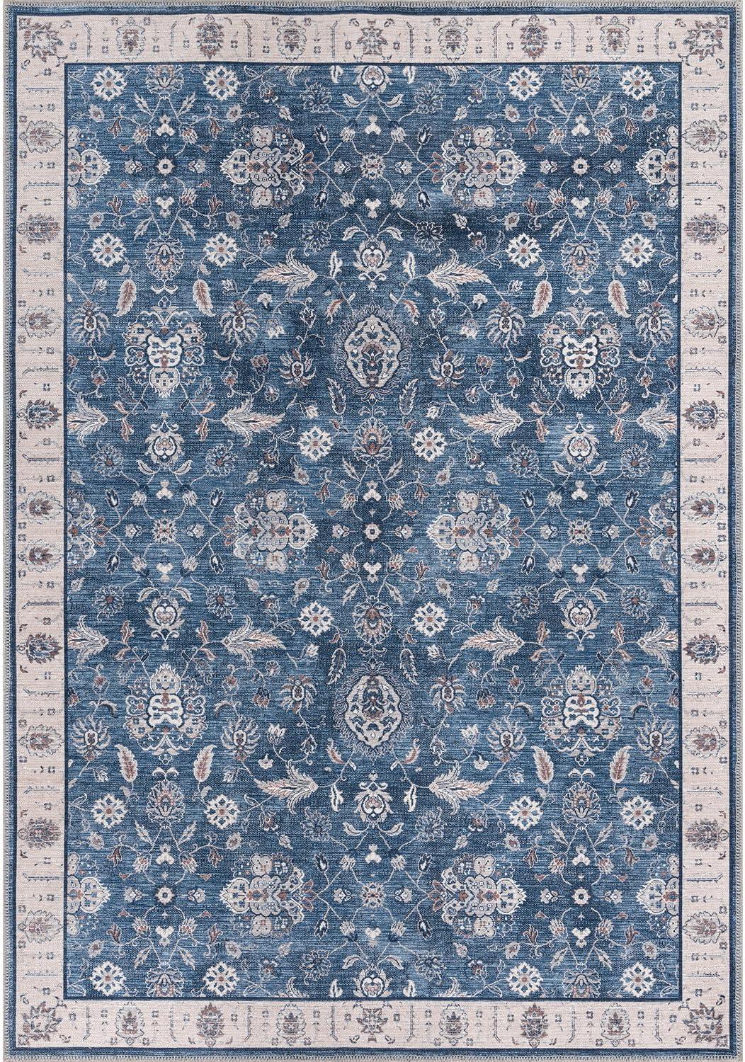 image:imageCAMILSON Printed Living Room Rugs Oriental Retro Vintage Floral Area Rug 9x12 NonShedding Ultra Thin Super Strong Stain Resistant Indoor Carpet for Hallway Kitchen 9 x 12  Navy Blue