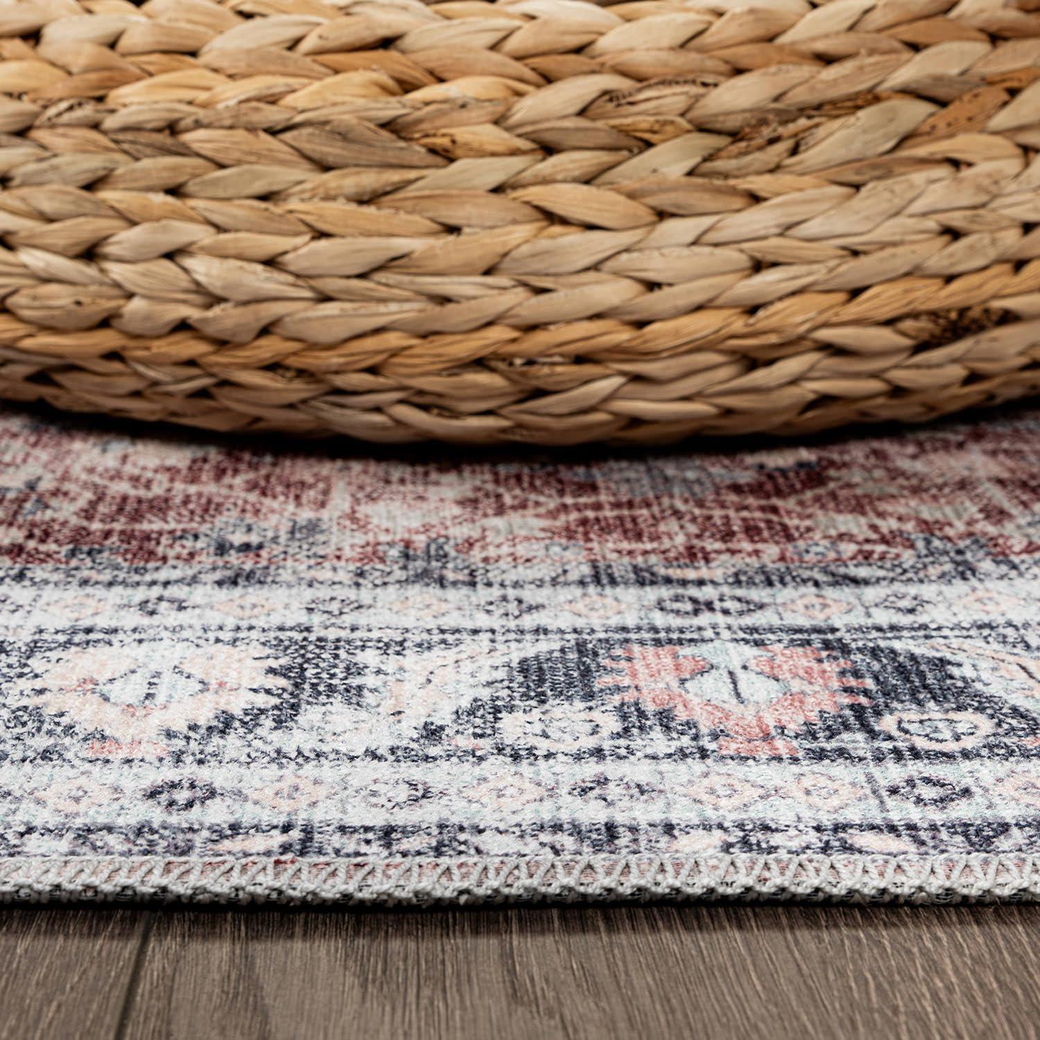 image:imageCAMILSON Printed Living Room Rugs Oriental Retro Vintage Floral Area Rug 9x12 NonShedding Ultra Thin Super Strong Stain Resistant Indoor Carpet for Hallway Kitchen Office 9 x 12  Rust Red