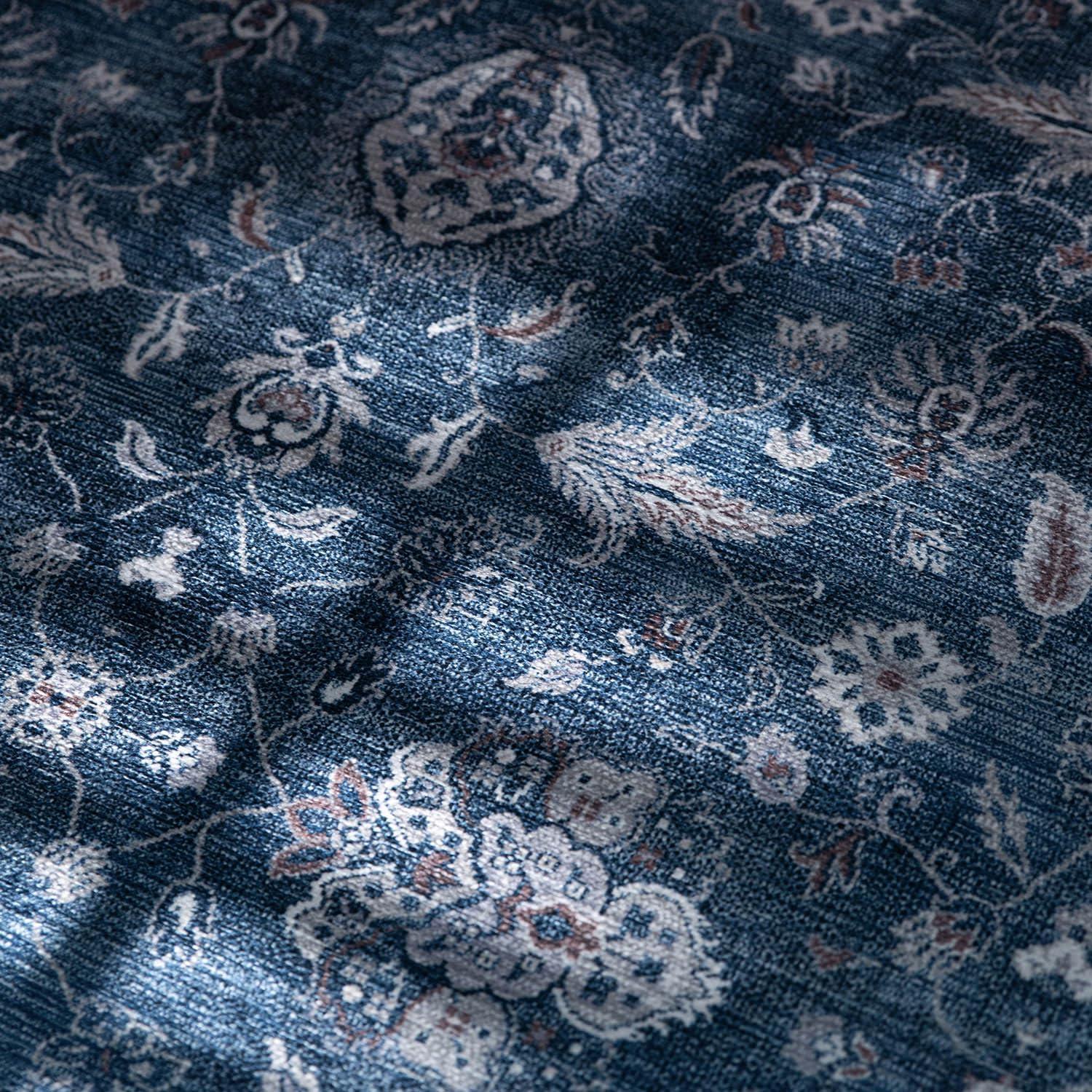 image:imageCAMILSON Printed Living Room Rugs Oriental Retro Vintage Floral Area Rug 9x12 NonShedding Ultra Thin Super Strong Stain Resistant Indoor Carpet for Hallway Kitchen 9 x 12  Navy Blue