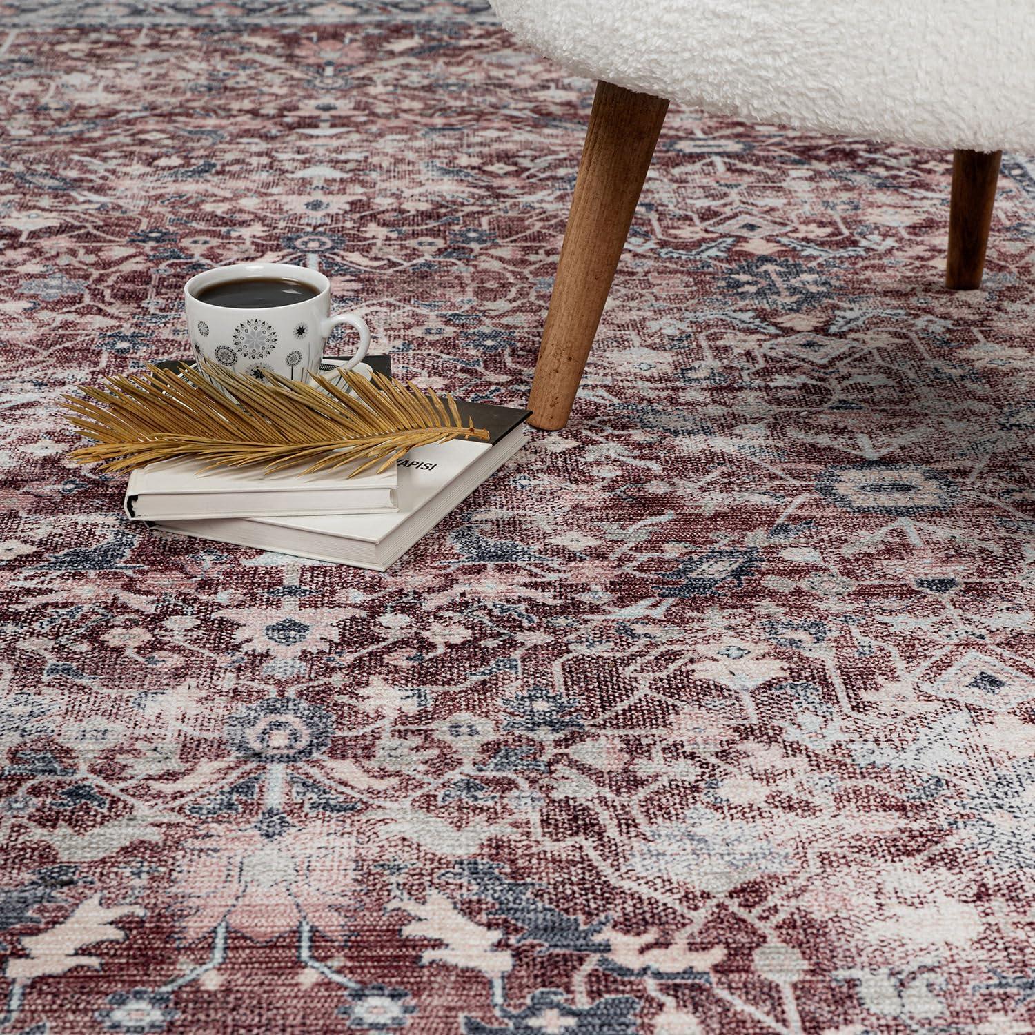 image:imageCAMILSON Printed Living Room Rugs Oriental Retro Vintage Floral Area Rug 9x12 NonShedding Ultra Thin Super Strong Stain Resistant Indoor Carpet for Hallway Kitchen Office 9 x 12  Rust Red