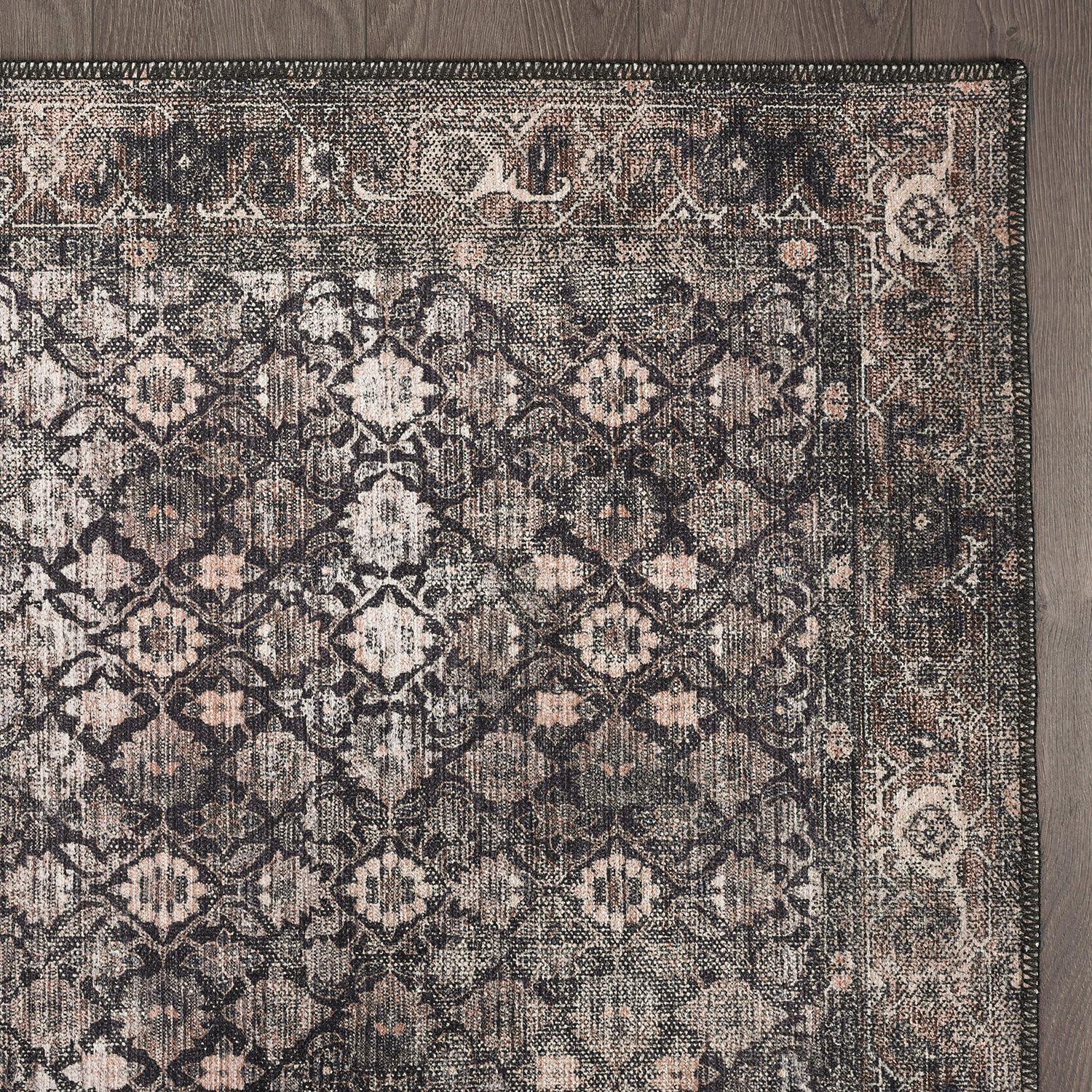 image:imageCAMILSON Printed Living Room Rugs Oriental Retro Vintage Floral Area Rug 9x12 NonShedding Ultra Thin Super Strong Stain Resistant Indoor Carpet for Hallway Kitchen 9 x 12  Wood Beige