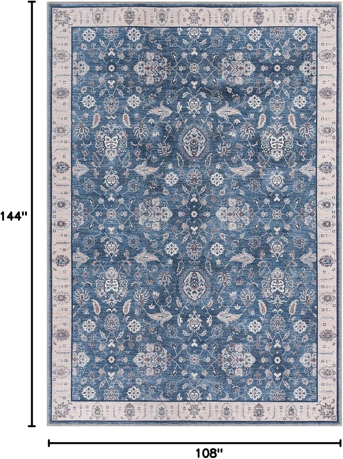 image:imageCAMILSON Printed Living Room Rugs Oriental Retro Vintage Floral Area Rug 9x12 NonShedding Ultra Thin Super Strong Stain Resistant Indoor Carpet for Hallway Kitchen 9 x 12  Navy Blue
