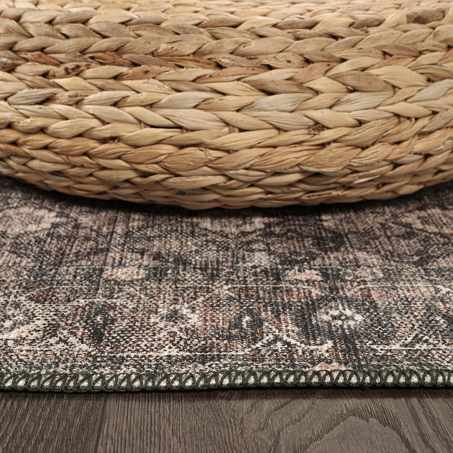 image:imageCAMILSON Printed Living Room Rugs Oriental Retro Vintage Floral Area Rug 9x12 NonShedding Ultra Thin Super Strong Stain Resistant Indoor Carpet for Hallway Kitchen 9 x 12  Wood Beige