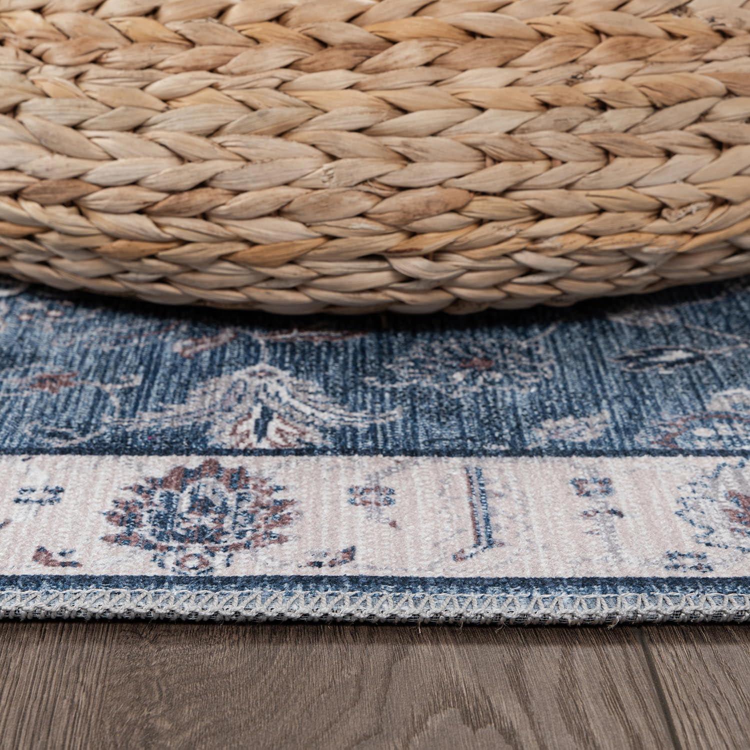 image:imageCAMILSON Printed Living Room Rugs Oriental Retro Vintage Floral Area Rug 9x12 NonShedding Ultra Thin Super Strong Stain Resistant Indoor Carpet for Hallway Kitchen 9 x 12  Navy Blue