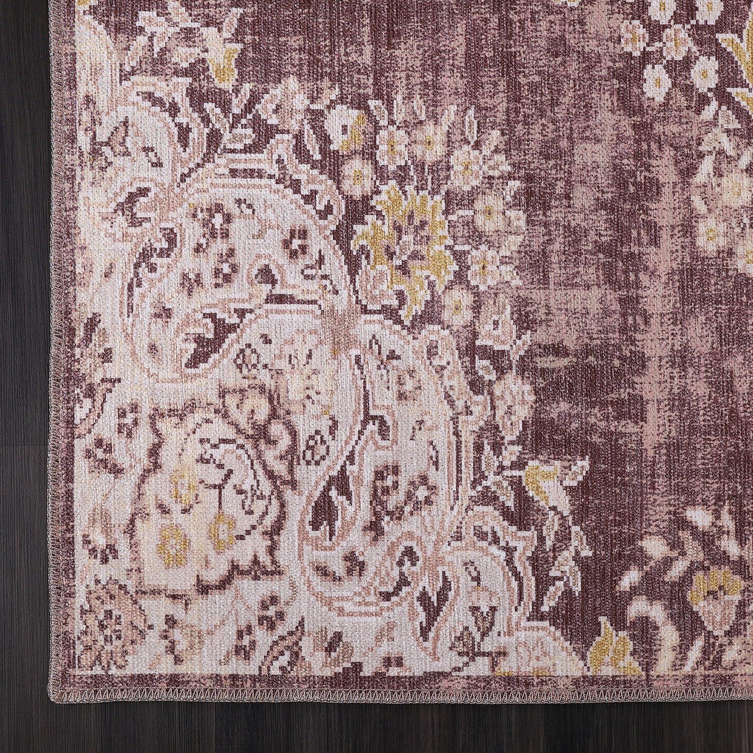 image:imageCAMILSON Printed Rug with Ultra Thin Super Strong for Distressed Vintage Medallion Indoor Entryway Mats Area Rugs Stain and Water Resistant Bohemian Indoor Carpet 2 x 3 Yellow