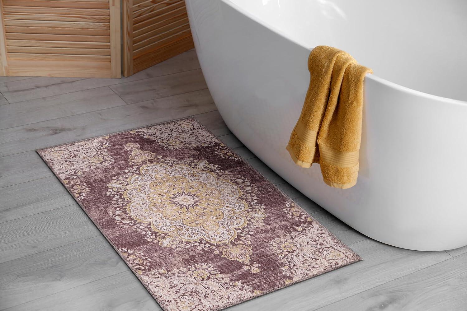 image:imageCAMILSON Printed Rug with Ultra Thin Super Strong for Distressed Vintage Medallion Indoor Entryway Mats Area Rugs Stain and Water Resistant Bohemian Indoor Carpet 2 x 3 Yellow
