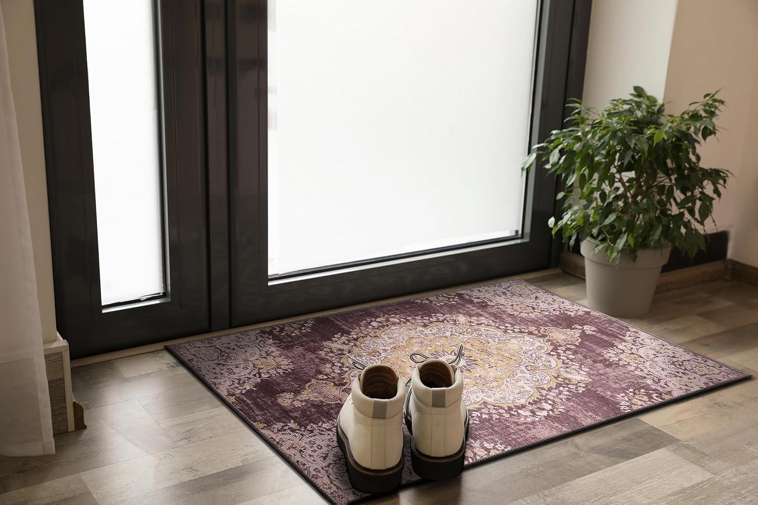 image:imageCAMILSON Printed Rug with Ultra Thin Super Strong for Distressed Vintage Medallion Indoor Entryway Mats Area Rugs Stain and Water Resistant Bohemian Indoor Carpet 2 x 3 Yellow
