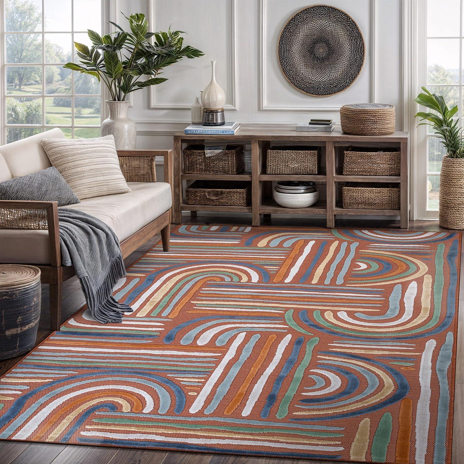 image:imageCAMILSON Runner Outdoor Rugs Oriental Retro Traditional Floral Medallion Area Rug 2x7 NonShedding Stain Resistant Indoor Carpet for Bathroom Hallway Kitchen Office 2 x 7 Beige3004 Orange