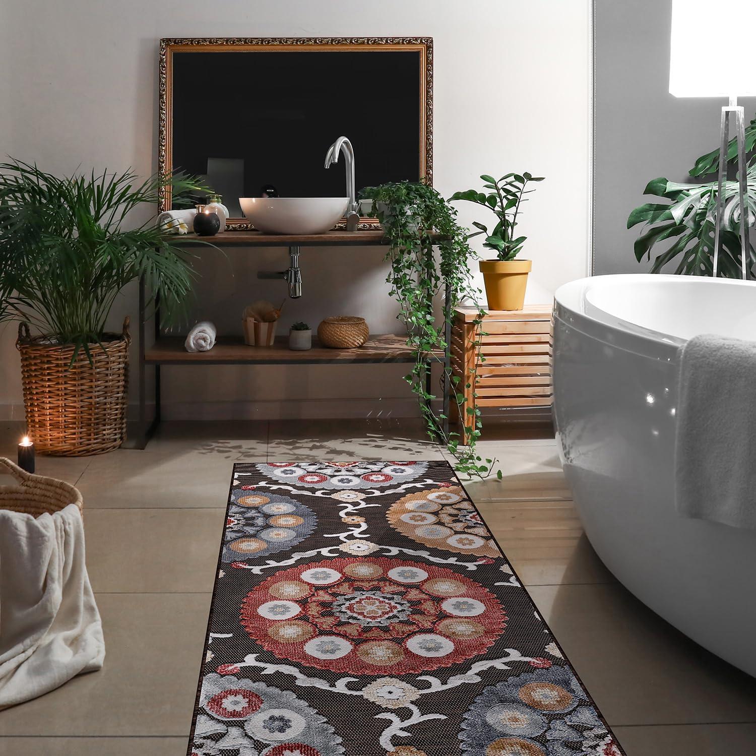 image:imageCAMILSON Runner Outdoor Rugs Oriental Retro Traditional Floral Medallion Area Rug 2x7 NonShedding Stain Resistant Indoor Carpet for Bathroom Hallway Kitchen Office 2 x 7 Beige3003 Brown