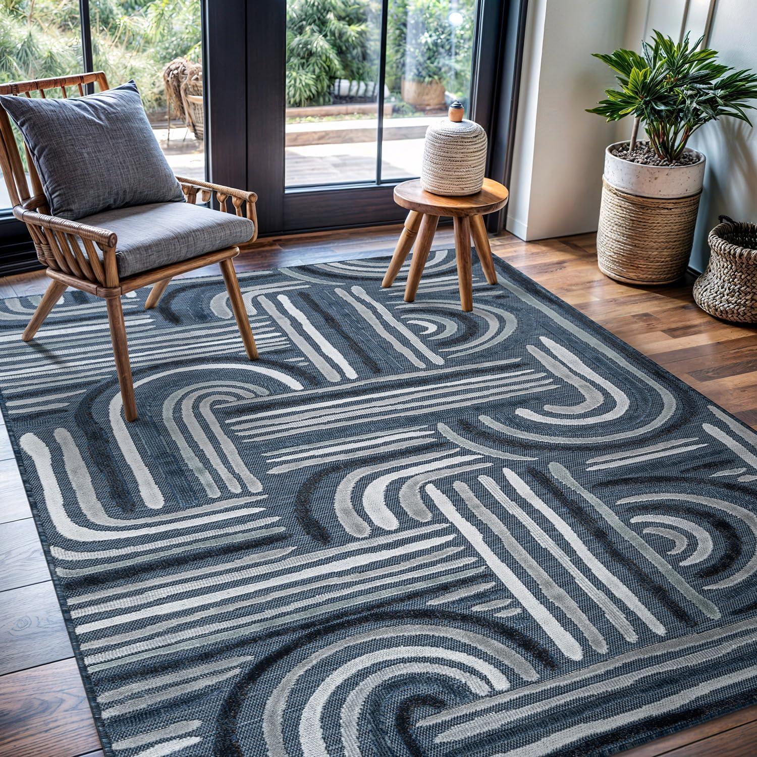 image:imageCAMILSON Runner Outdoor Rugs Oriental Retro Traditional Floral Medallion Area Rug 2x7 NonShedding Stain Resistant Indoor Carpet for Bathroom Hallway Kitchen Office 2 x 7 Beige3004 Navy