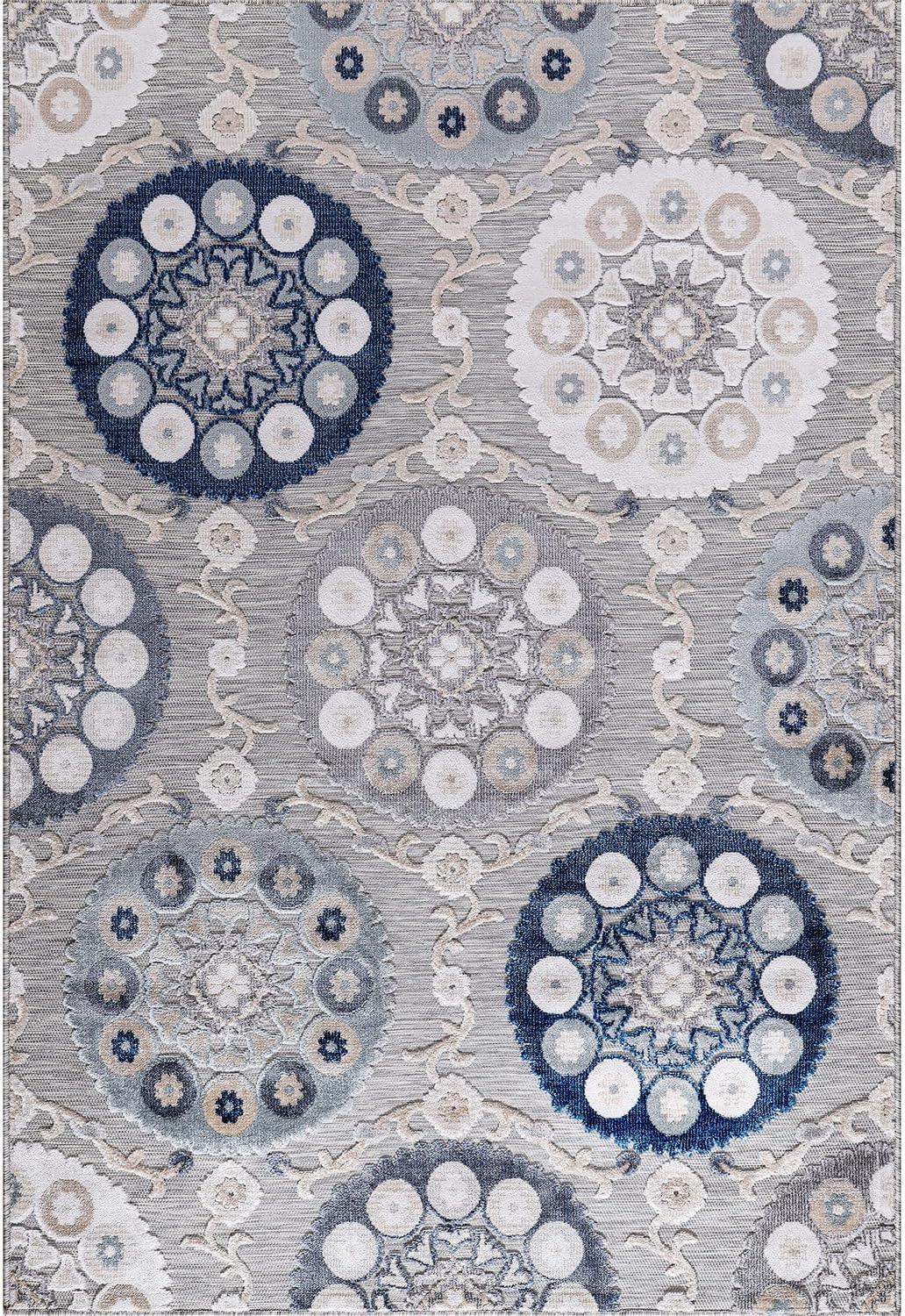 image:imageCAMILSON Runner Outdoor Rugs Oriental Retro Traditional Floral Medallion Area Rug 2x7 NonShedding Stain Resistant Indoor Carpet for Bathroom Hallway Kitchen Office 2 x 7 Beige3003 Blue