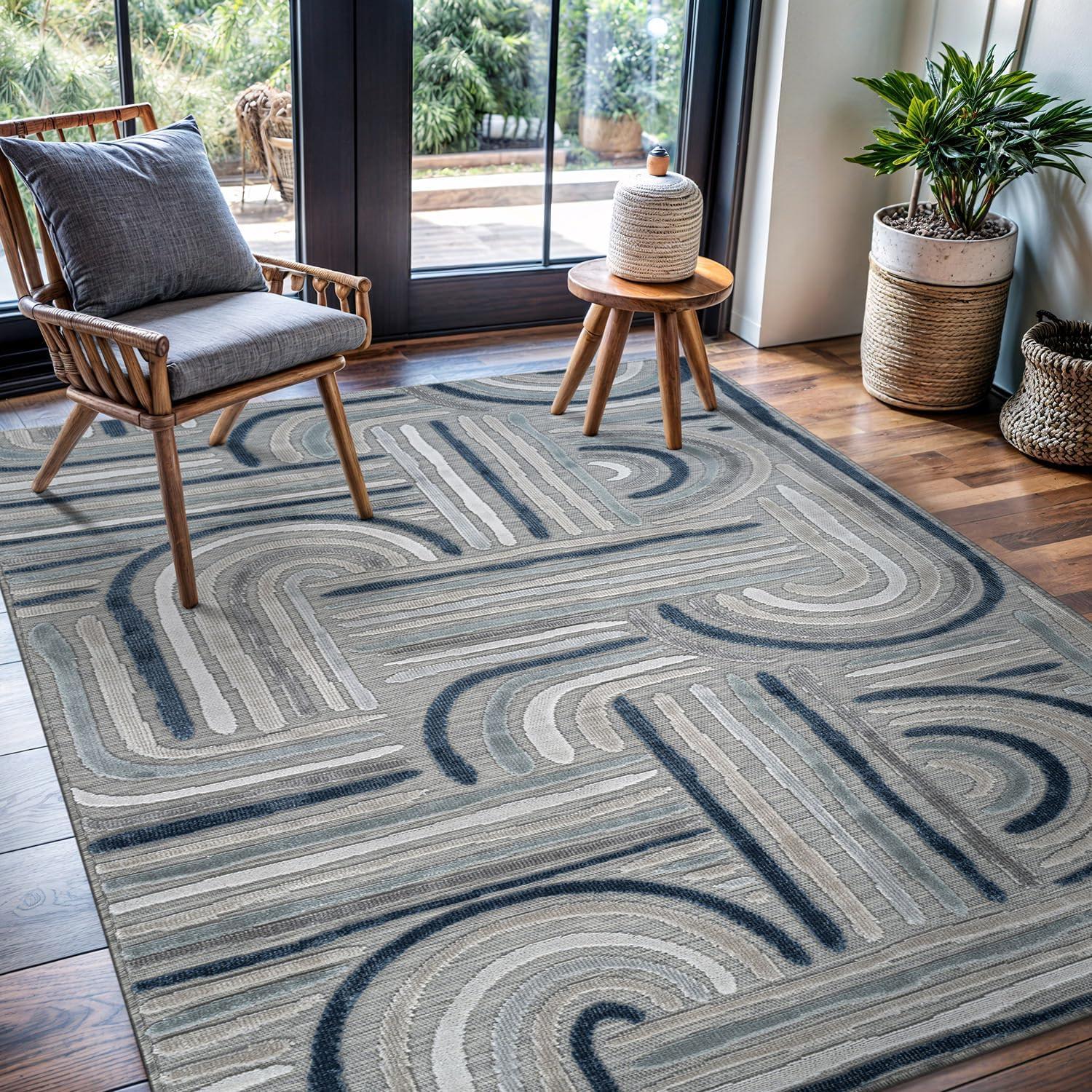 image:imageCAMILSON Runner Outdoor Rugs Oriental Retro Traditional Floral Medallion Area Rug 2x7 NonShedding Stain Resistant Indoor Carpet for Bathroom Hallway Kitchen Office 2 x 7 Beige3004 Blue
