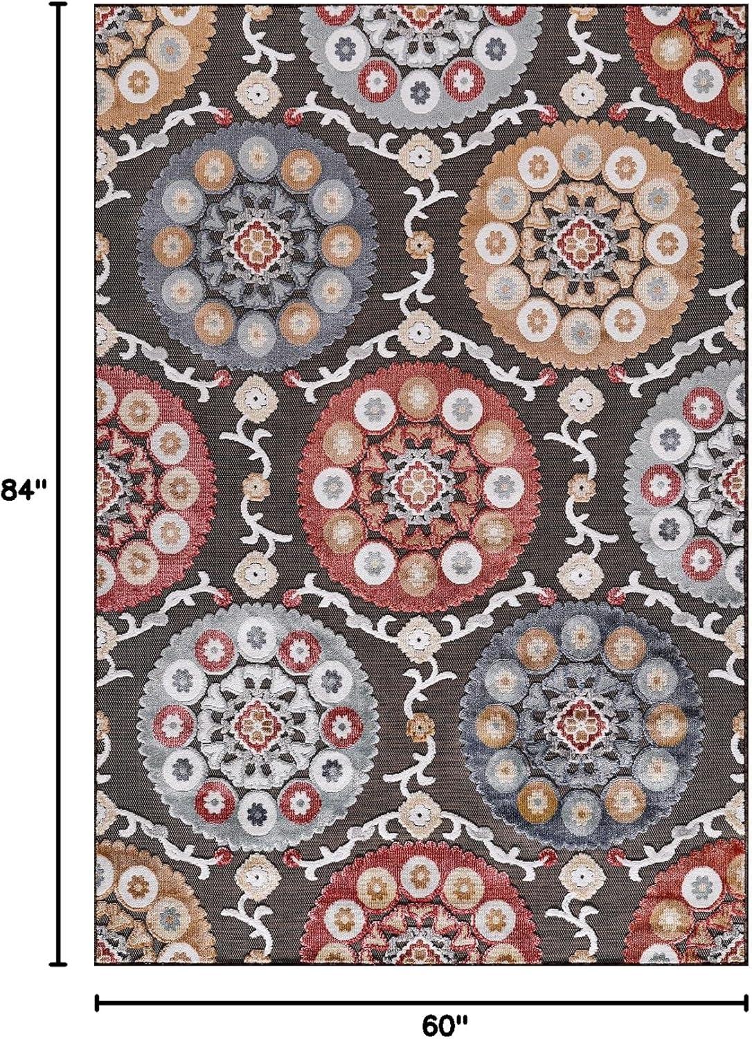 image:imageCAMILSON Runner Outdoor Rugs Oriental Retro Traditional Floral Medallion Area Rug 2x7 NonShedding Stain Resistant Indoor Carpet for Bathroom Hallway Kitchen Office 2 x 7 Beige3003 Brown