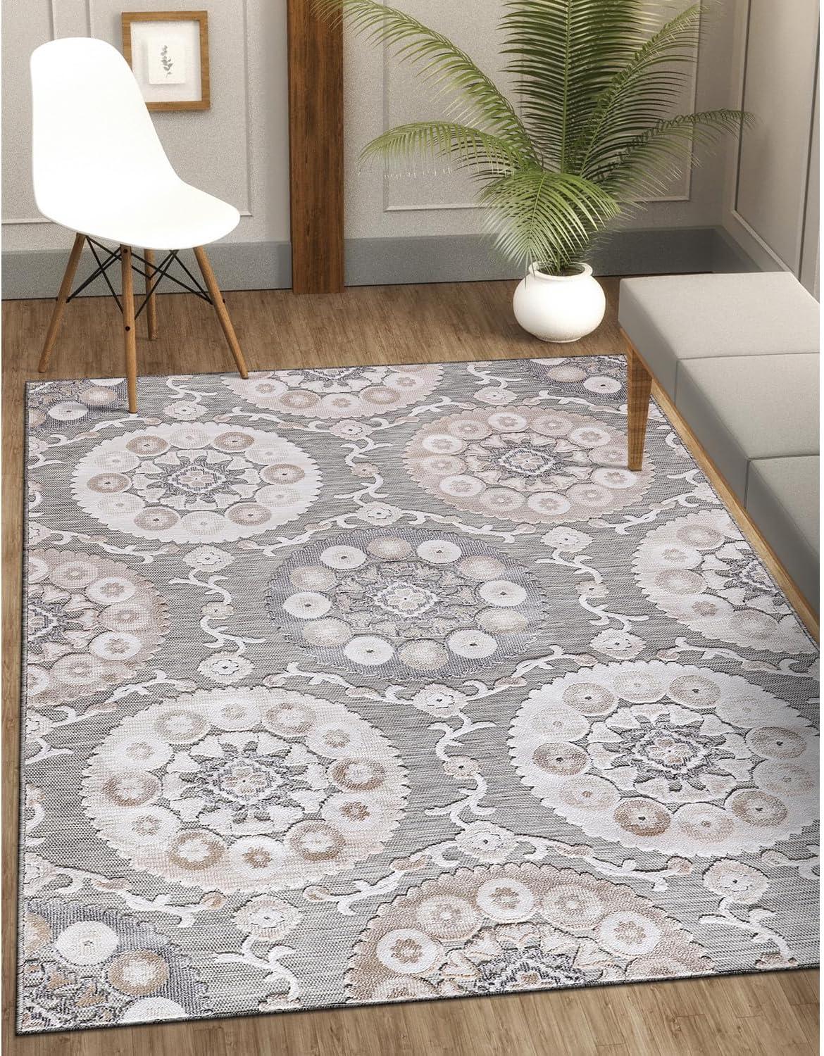 image:imageCAMILSON Runner Outdoor Rugs Oriental Retro Traditional Floral Medallion Area Rug 2x7 NonShedding Stain Resistant Indoor Carpet for Bathroom Hallway Kitchen Office 2 x 7 Beige3003 Beige
