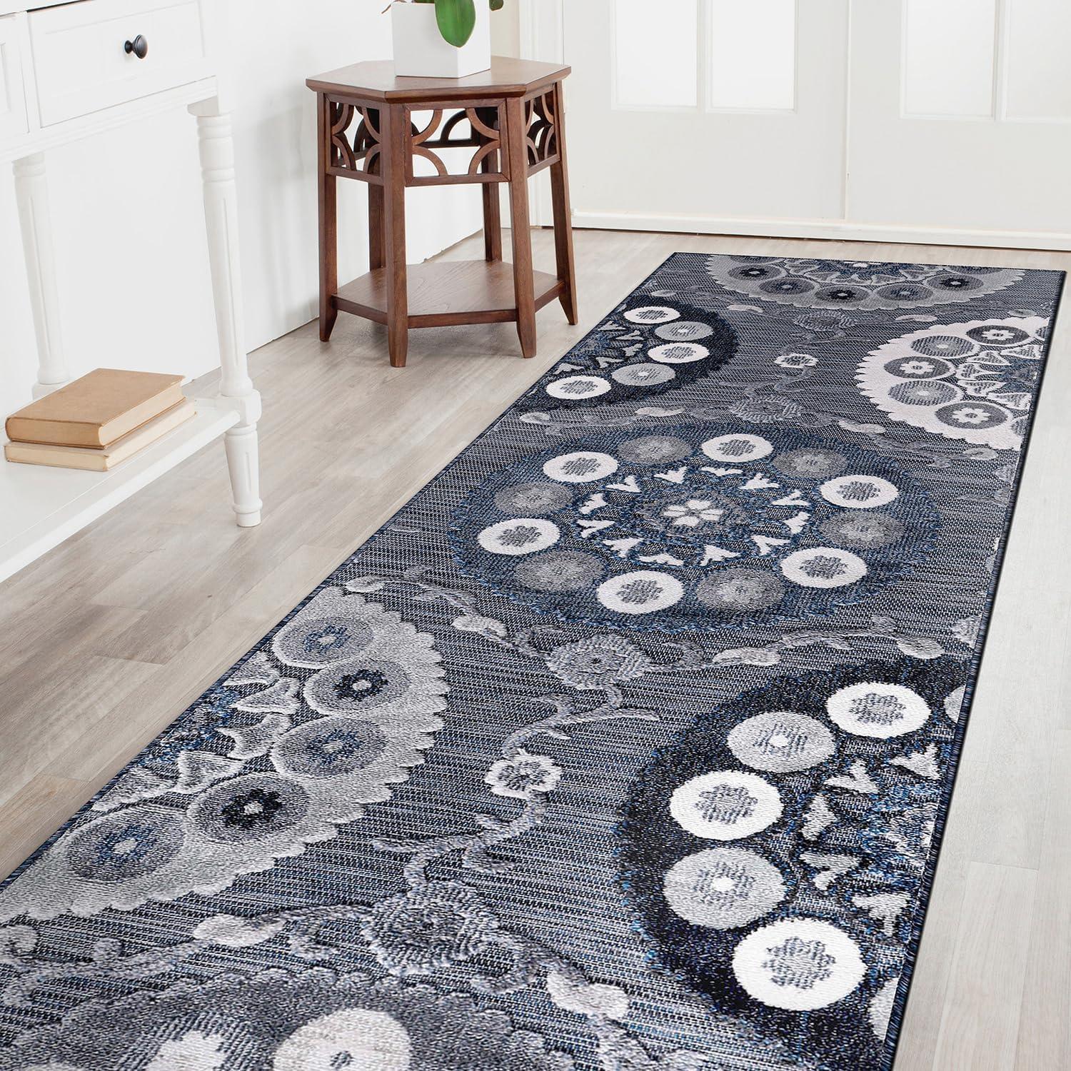 image:imageCAMILSON Runner Outdoor Rugs Oriental Retro Traditional Floral Medallion Area Rug 2x7 NonShedding Stain Resistant Indoor Carpet for Bathroom Hallway Kitchen Office 2 x 7 Beige3003 Navy