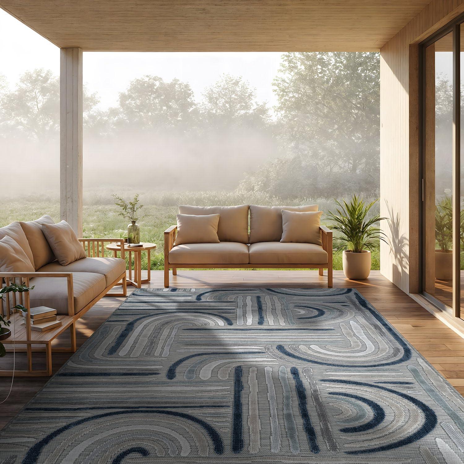 image:imageCAMILSON Runner Outdoor Rugs Oriental Retro Traditional Floral Medallion Area Rug 2x7 NonShedding Stain Resistant Indoor Carpet for Bathroom Hallway Kitchen Office 2 x 7 Beige3004 Blue