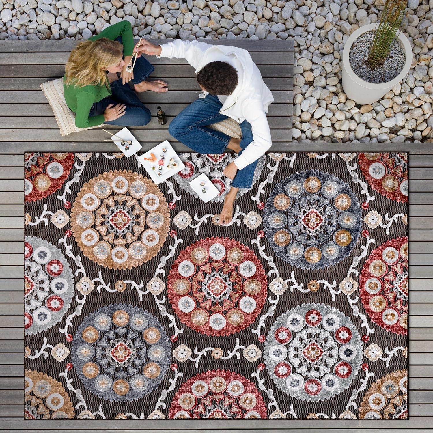 image:imageCAMILSON Runner Outdoor Rugs Oriental Retro Traditional Floral Medallion Area Rug 2x7 NonShedding Stain Resistant Indoor Carpet for Bathroom Hallway Kitchen Office 2 x 7 Beige3003 Brown