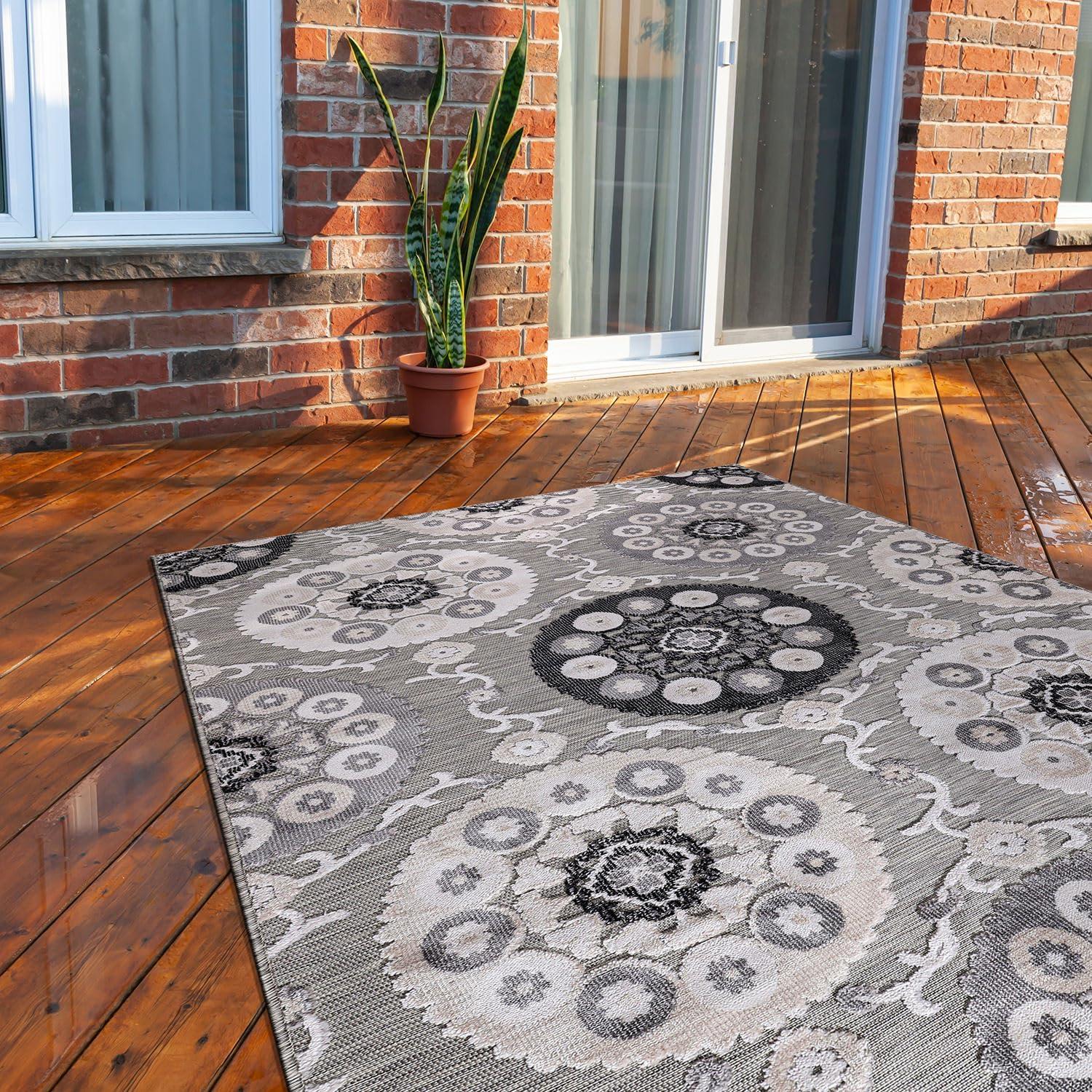 image:imageCAMILSON Runner Outdoor Rugs Oriental Retro Traditional Floral Medallion Area Rug 2x7 NonShedding Stain Resistant Indoor Carpet for Bathroom Hallway Kitchen Office 2 x 7 Beige3003 Gray
