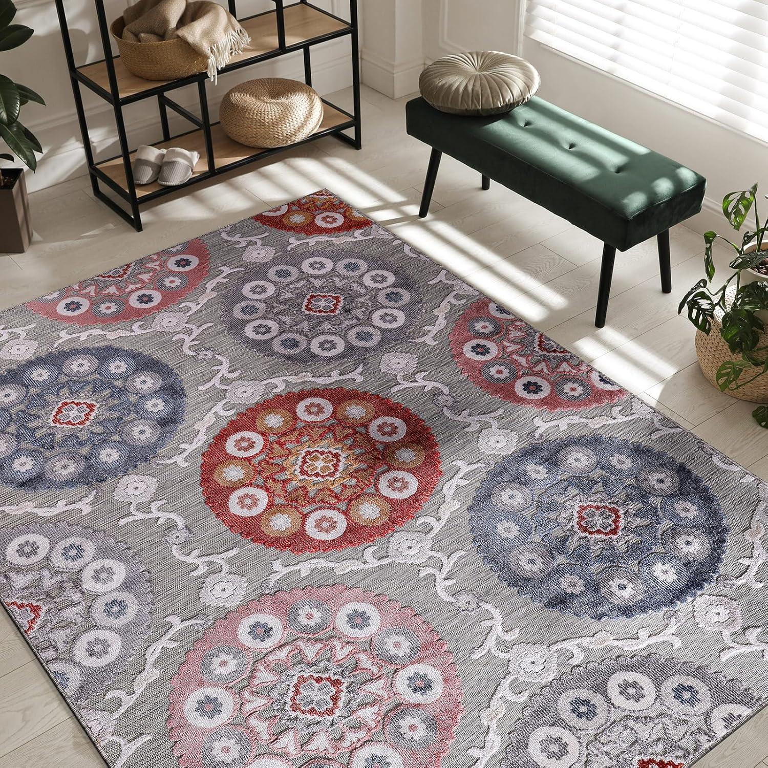 image:imageCAMILSON Runner Outdoor Rugs Oriental Retro Traditional Floral Medallion Area Rug 2x7 NonShedding Stain Resistant Indoor Carpet for Bathroom Hallway Kitchen Office 2 x 7 Beige3003 Multi Color