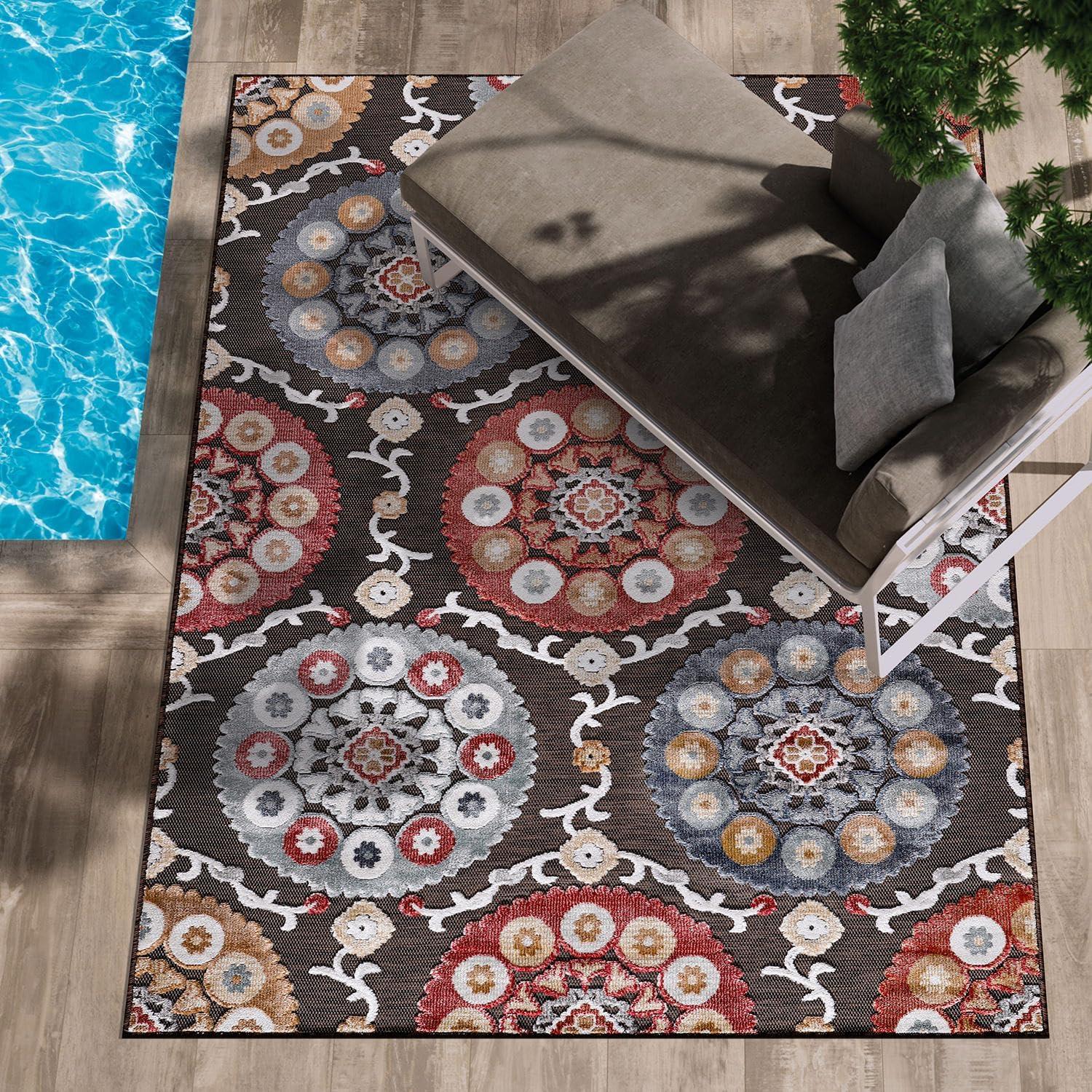 image:imageCAMILSON Runner Outdoor Rugs Oriental Retro Traditional Floral Medallion Area Rug 2x7 NonShedding Stain Resistant Indoor Carpet for Bathroom Hallway Kitchen Office 2 x 7 Beige3003 Brown