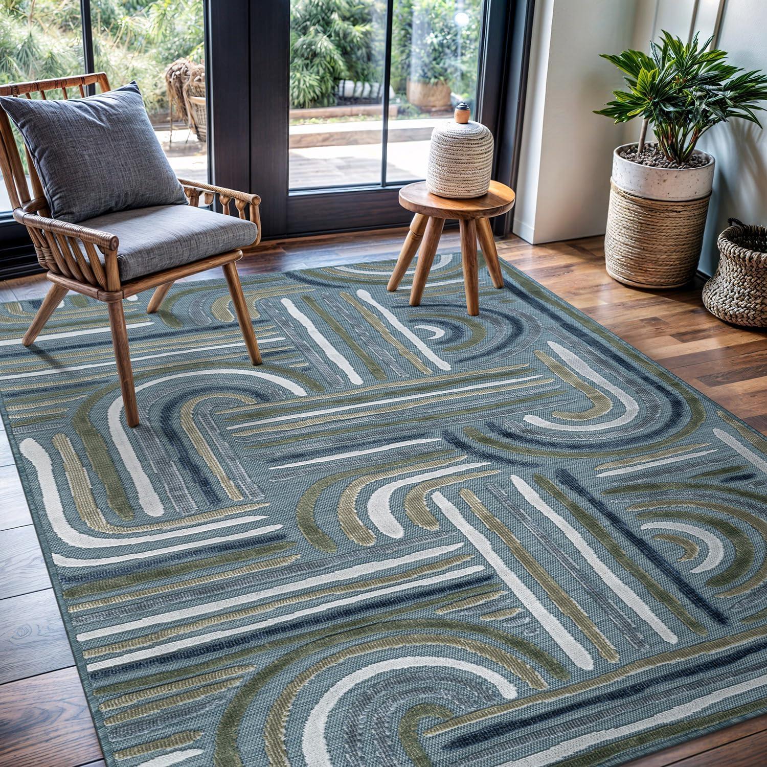image:imageCAMILSON Runner Outdoor Rugs Oriental Retro Traditional Floral Medallion Area Rug 2x7 NonShedding Stain Resistant Indoor Carpet for Bathroom Hallway Kitchen Office 2 x 7 Beige3004 Aqua